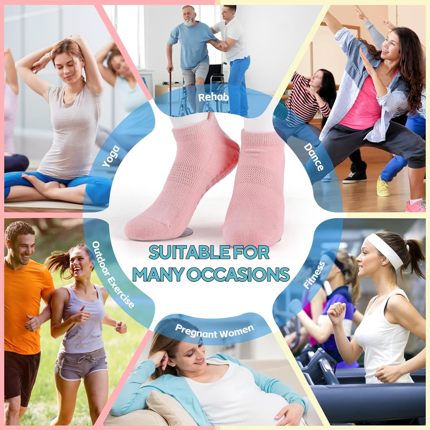 3 Pairs Pilates Grip Socks, Non Slip Yoga Socks for Women, Anti-Skid Grip Socks Breathable Cotton Socks for Yoga, Barre, Dance, Barefoot, Workout, Pregnant, Fitness and Ballet - Image 7