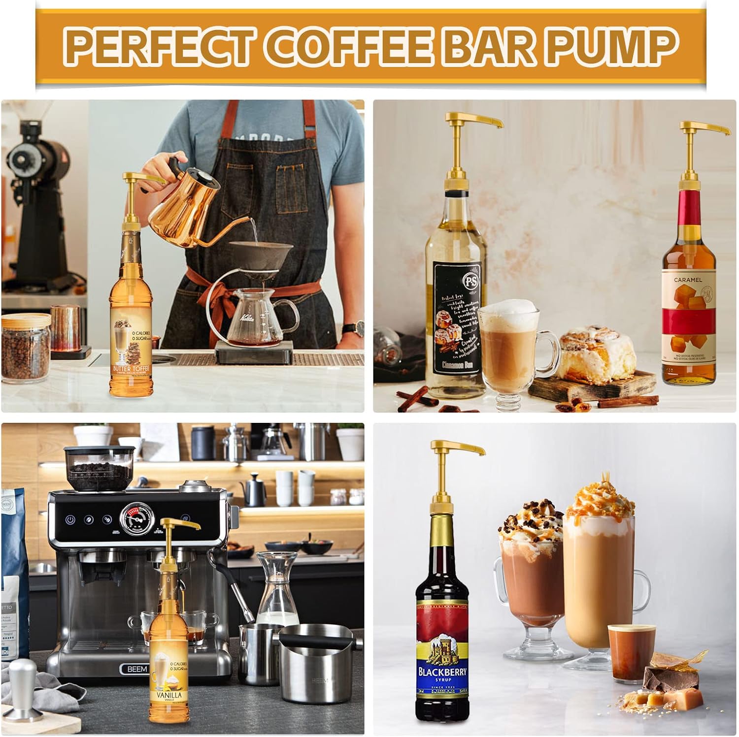 4PCS Syrup Pump for 25.4 Oz/750ml Flavorings Bottles, Coffee Syrup Pump Dispenser, Compatible with Torani, Matteo's, DaVinci, Jordans Skinny Syrups Bottles, Syrup Dispenser for Coffee Bar Accessories - Image 7