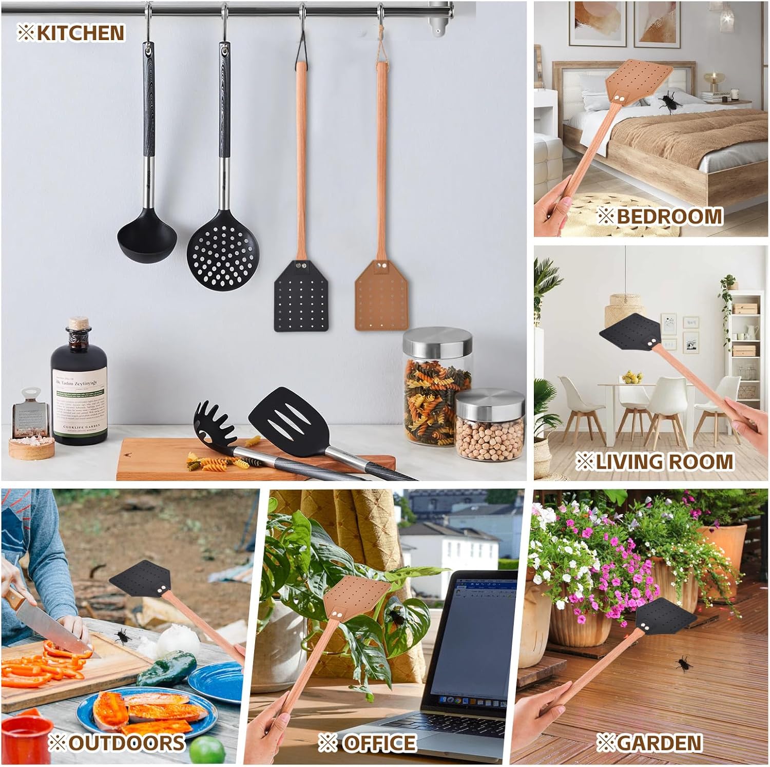 2 Pcs Leather Fly Swatter with Wood Handle, Durable Heavy Duty Fly Insects Catcher for Indoor Outdoor, Wooden Design Fly Killer Pest Control Bug Swatter Manual for Spiders, Flies, Bees, Mosquitoes - Image 7