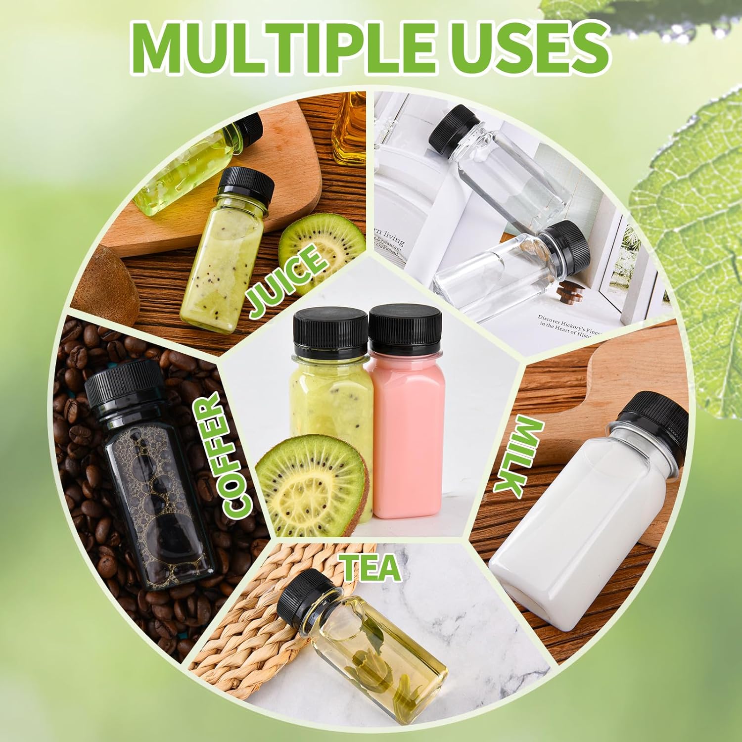 12 pcs 2oz Small Plastic Juice Bottles with Lids，Reusable Leak proof Ginger Shots Bottle with Black caps, Wellness Mini Jars Plastic Containers for Smoothie, Water, Milk and Other Beverages - Image 6