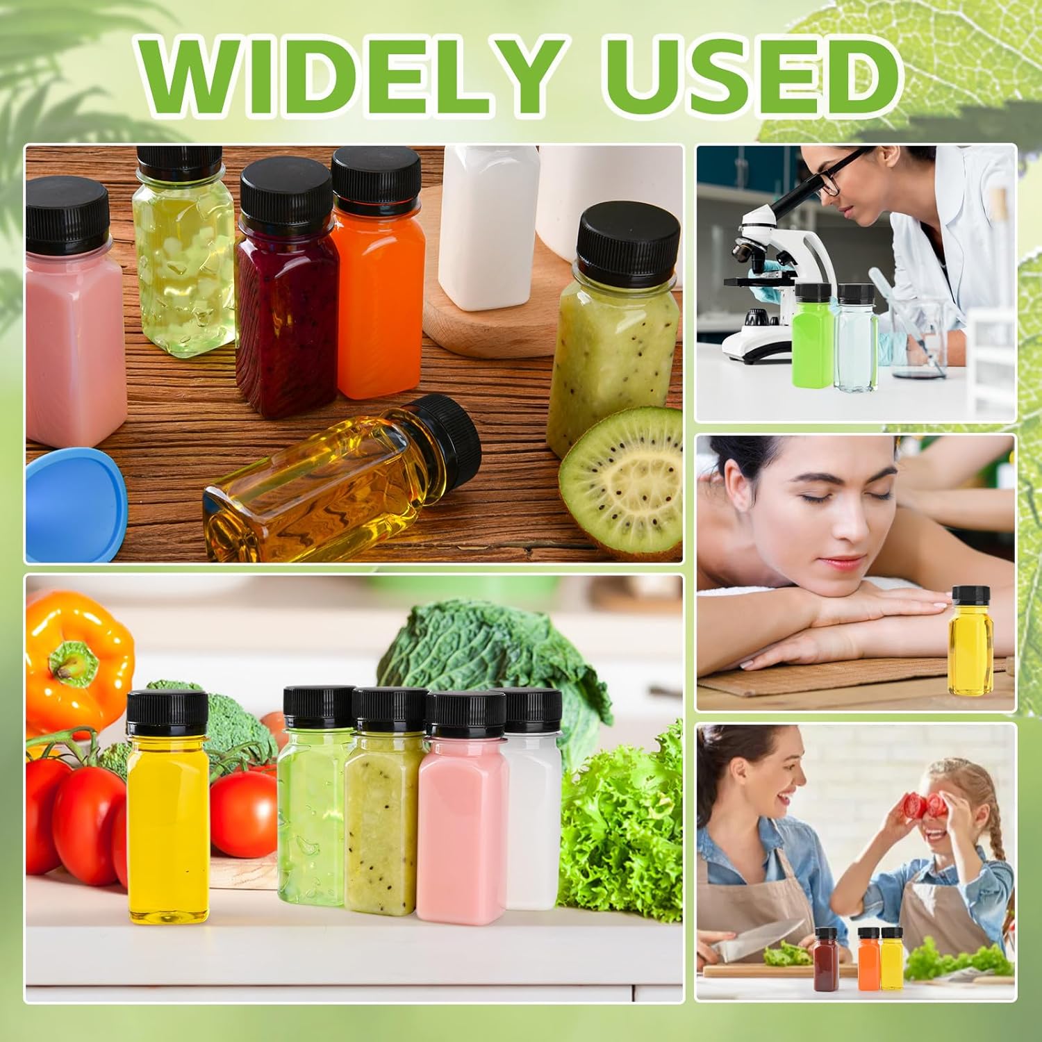 12 pcs 2oz Small Plastic Juice Bottles with Lids，Reusable Leak proof Ginger Shots Bottle with Black caps, Wellness Mini Jars Plastic Containers for Smoothie, Water, Milk and Other Beverages - Image 7