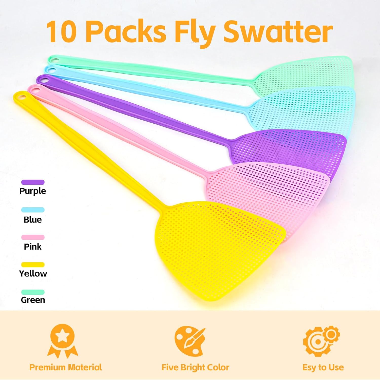 Plastic Fly Swatter, 10 Pack Multi-Color Strong Fly Killer, Manual Pest Control Fly Catcher for Indoor Outdoor Mosquitoes, Flies, Spiders, Insect - Image 3