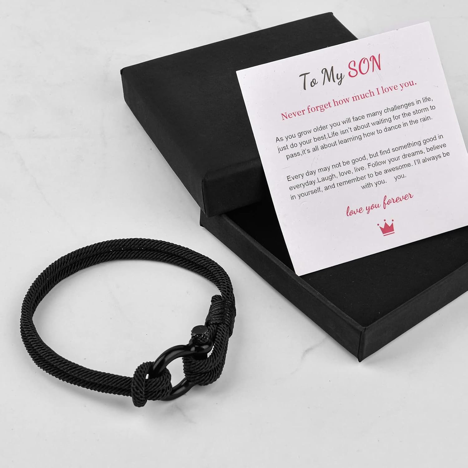 To My Son Bracelet from Mom with Inspirational Love Quotes, I Will Always Be with You Leather Bracelets for Men, Showing Mother Love You Forever, Personalized Custom Men Bracelets Graduation Birthday Back to School Gifts for Son from Mom - Image 4