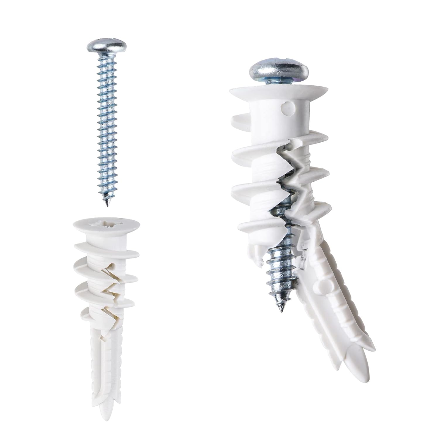 #8 Self Drilling Plastic Drywall Anchors and Screws Kit for Drywall, 25 pcs Wall Anchors & 25 pcs Drywall Screws, No Pre Drill Hole Preparation Required, 75LBS to Hang and Mount Heavy Items - Image 1