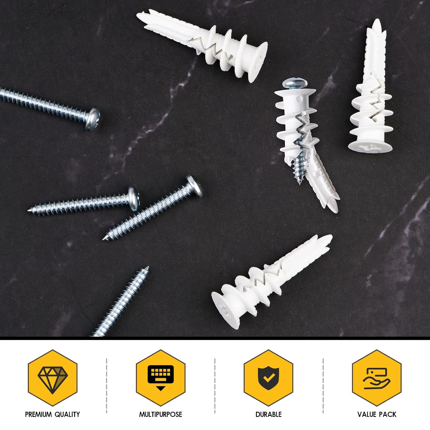 #8 Self Drilling Plastic Drywall Anchors and Screws Kit for Drywall, 25 pcs Wall Anchors & 25 pcs Drywall Screws, No Pre Drill Hole Preparation Required, 75LBS to Hang and Mount Heavy Items - Image 3
