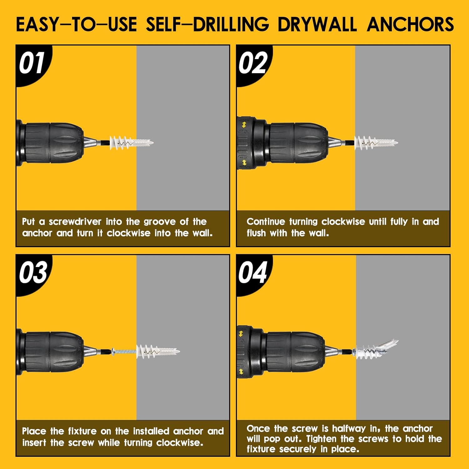 #8 Self Drilling Plastic Drywall Anchors and Screws Kit for Drywall, 25 pcs Wall Anchors & 25 pcs Drywall Screws, No Pre Drill Hole Preparation Required, 75LBS to Hang and Mount Heavy Items - Image 6