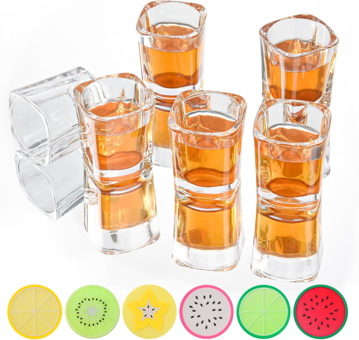 6 Pack 2oz Heavy Base Shot Glasses Set, Square Clear Shot Glasses Bulk, Tequila Shot Glass Small Bar Cart Accessories Espresso Shot Glass Holder for Spirits & Liquors, Whiskey, Vodka, Tequila, Party - Image 1