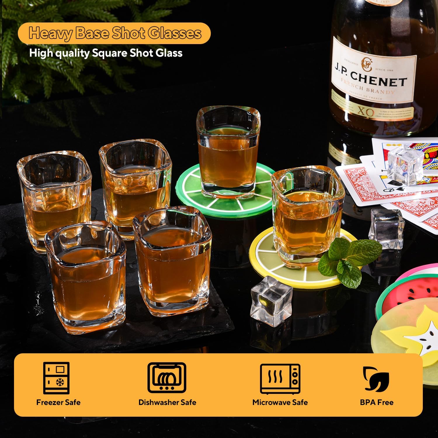6 Pack 2oz Heavy Base Shot Glasses Set, Square Clear Shot Glasses Bulk, Tequila Shot Glass Small Bar Cart Accessories Espresso Shot Glass Holder for Spirits & Liquors, Whiskey, Vodka, Tequila, Party - Image 3