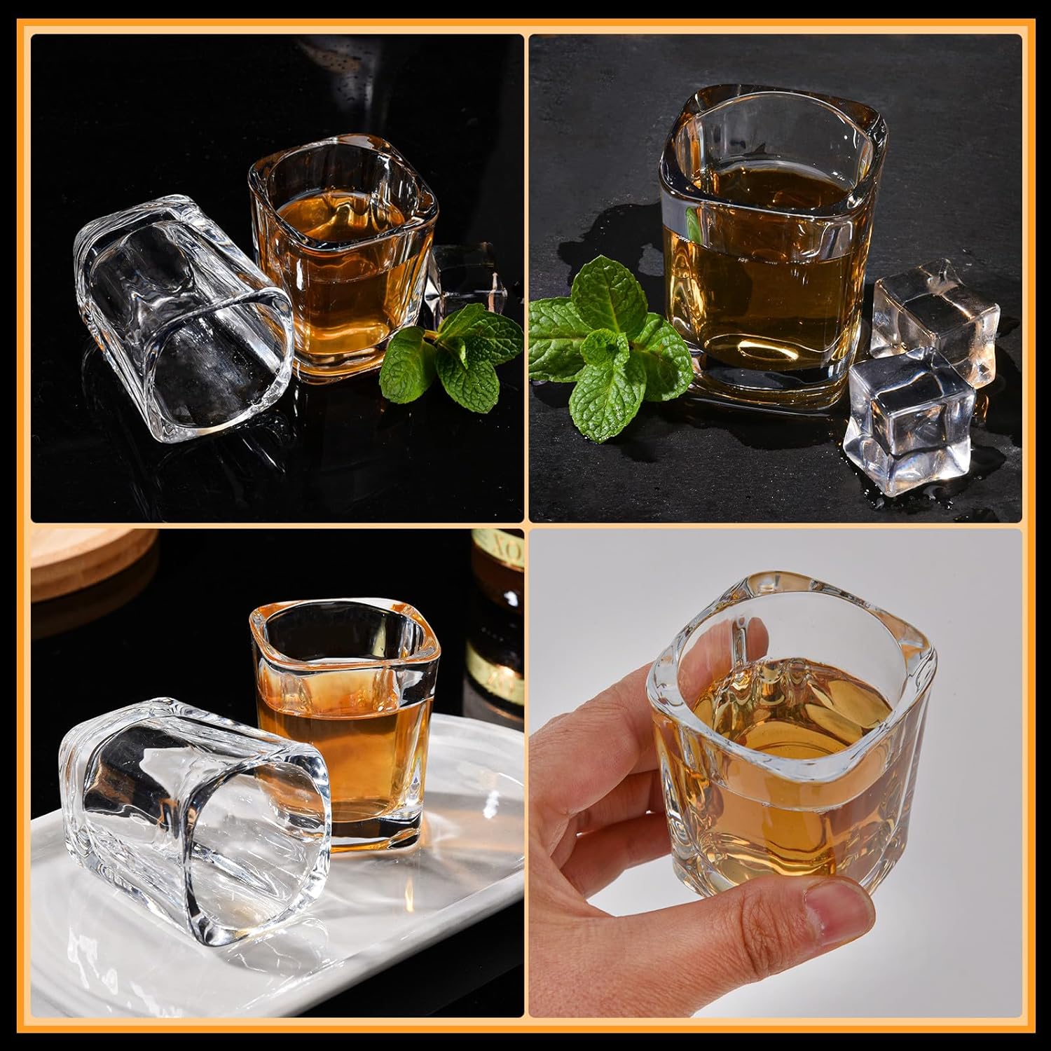 6 Pack 2oz Heavy Base Shot Glasses Set, Square Clear Shot Glasses Bulk, Tequila Shot Glass Small Bar Cart Accessories Espresso Shot Glass Holder for Spirits & Liquors, Whiskey, Vodka, Tequila, Party - Image 6