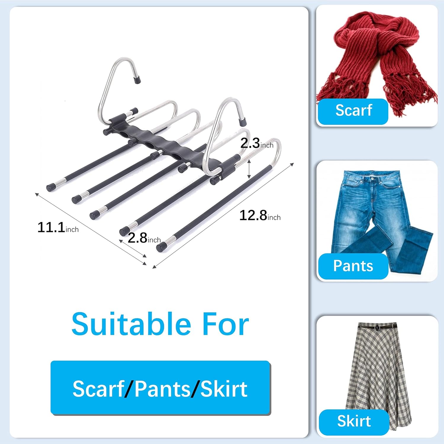 Magic Pants Hangers Space Saving - 2 Pack for Closet Multiple Layers Multifunctional Uses Rack Organizer for Trousers Scarves Slack (2 Pack with 10 Metal Clips) - Image 6