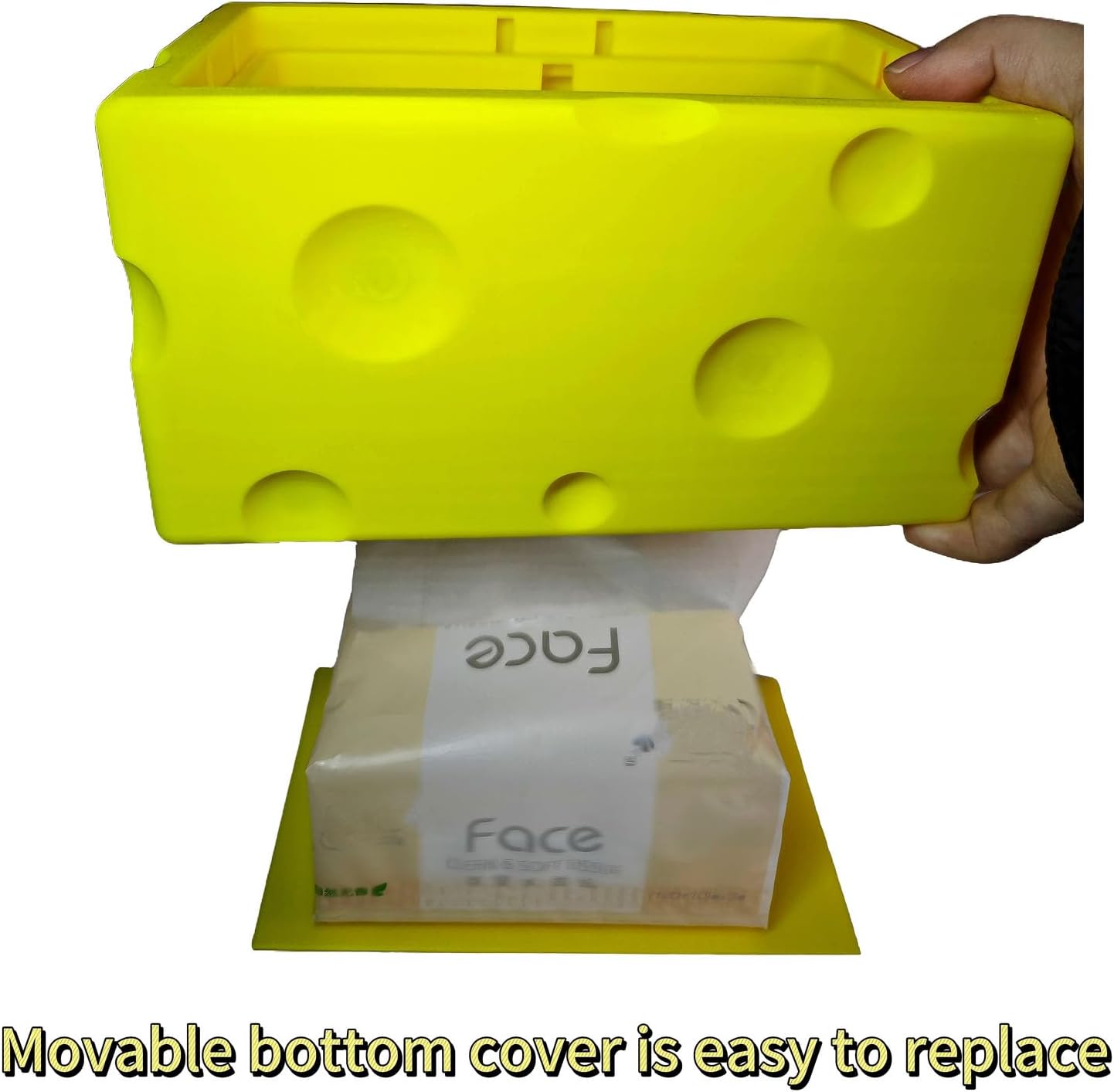 Cheese Automatic Sinking Tissue Box Cover, Stylish Rectangle Sunken Tissue Box Holder with Pull-Out Bottom, Decorative Tissue Cover for Bathroom Toilet Bedroom Table Desk Office (Yellow) - Image 3