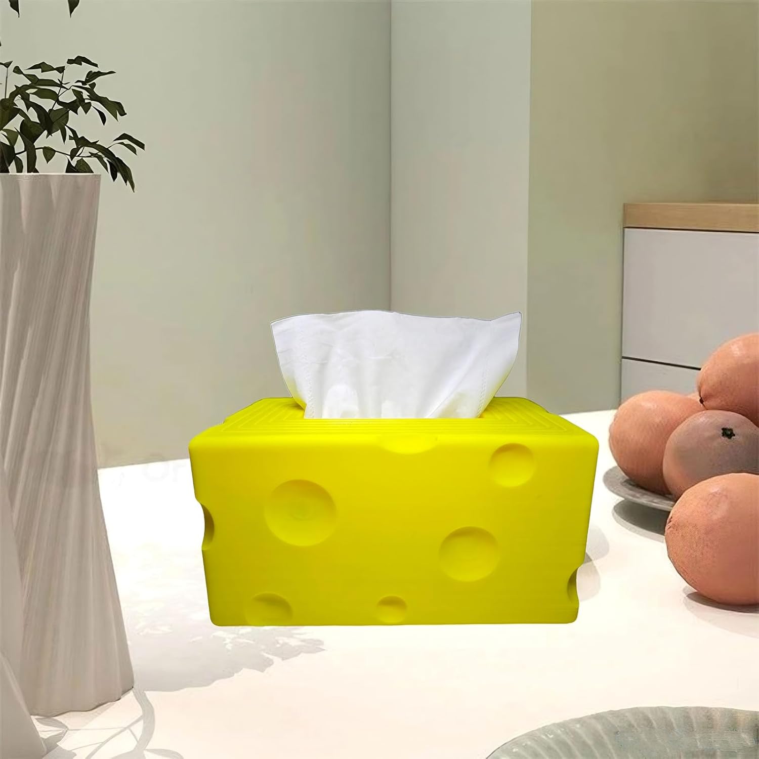 Cheese Automatic Sinking Tissue Box Cover, Stylish Rectangle Sunken Tissue Box Holder with Pull-Out Bottom, Decorative Tissue Cover for Bathroom Toilet Bedroom Table Desk Office (Yellow) - Image 5