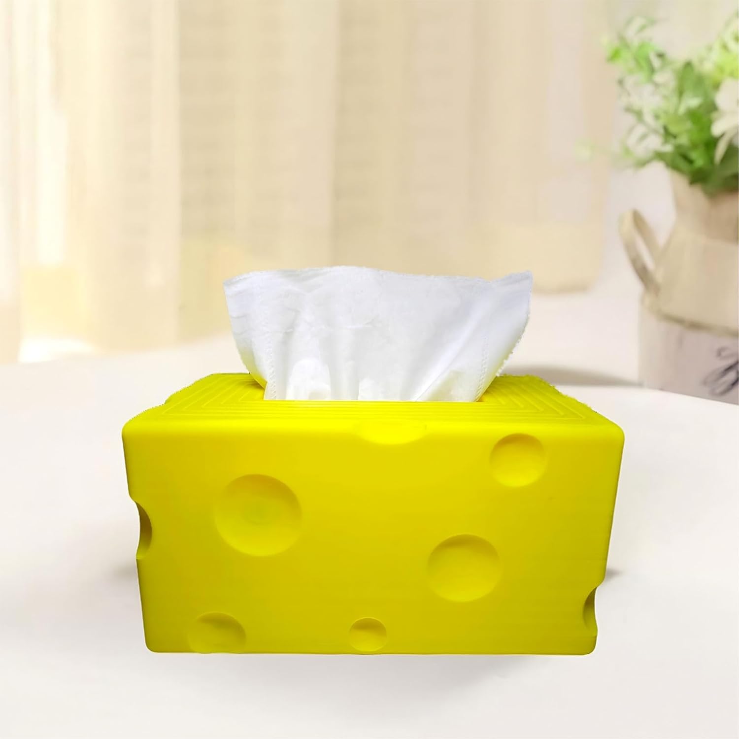 Cheese Automatic Sinking Tissue Box Cover, Stylish Rectangle Sunken Tissue Box Holder with Pull-Out Bottom, Decorative Tissue Cover for Bathroom Toilet Bedroom Table Desk Office (Yellow) - Image 6