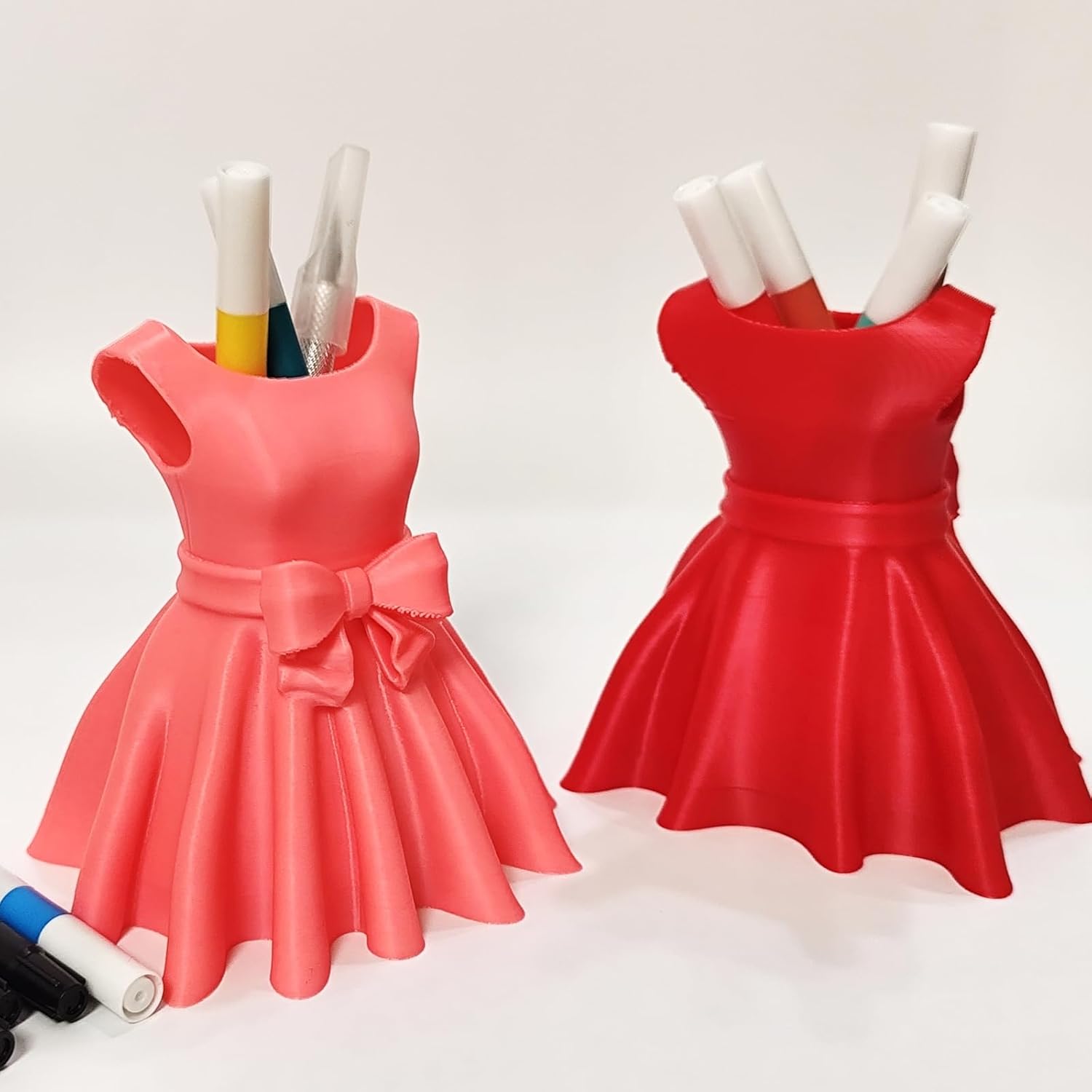 3D Printed Dress Pen Holder- Elegant Pink Dress Shape with Bow, Desk Organizer for Pens, Makeup Brushes, Unique Gift Idea - Image 4