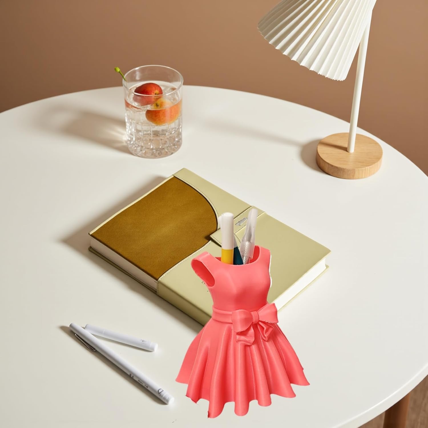3D Printed Dress Pen Holder- Elegant Pink Dress Shape with Bow, Desk Organizer for Pens, Makeup Brushes, Unique Gift Idea - Image 5
