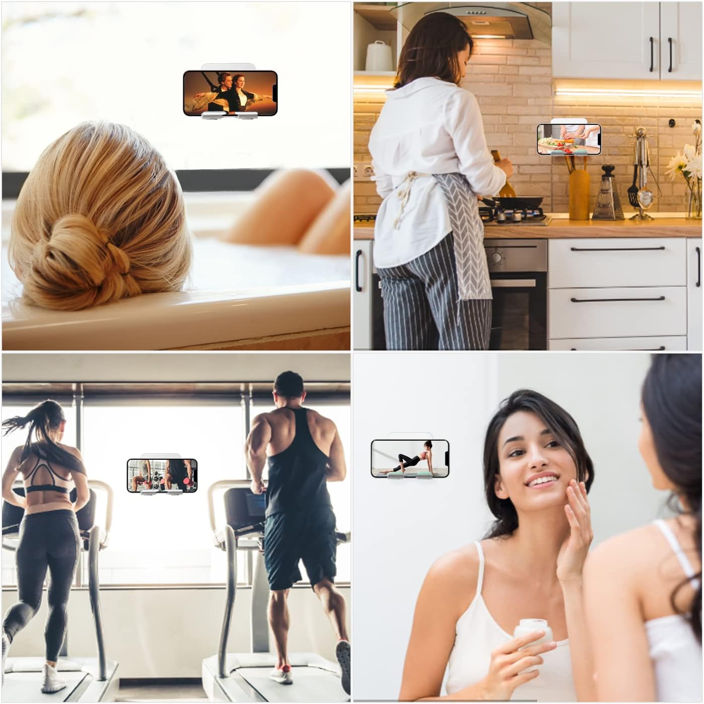 2 PCS Shower Phone Holder, Shower Phone Mount Phone Holder for Shower Wall Mount Phone Holder Phone Wall Mount Adjustable Cellphone Stand Cell Phone Stand with Adhesive Pads for Bathroom Kitchen - Image 6