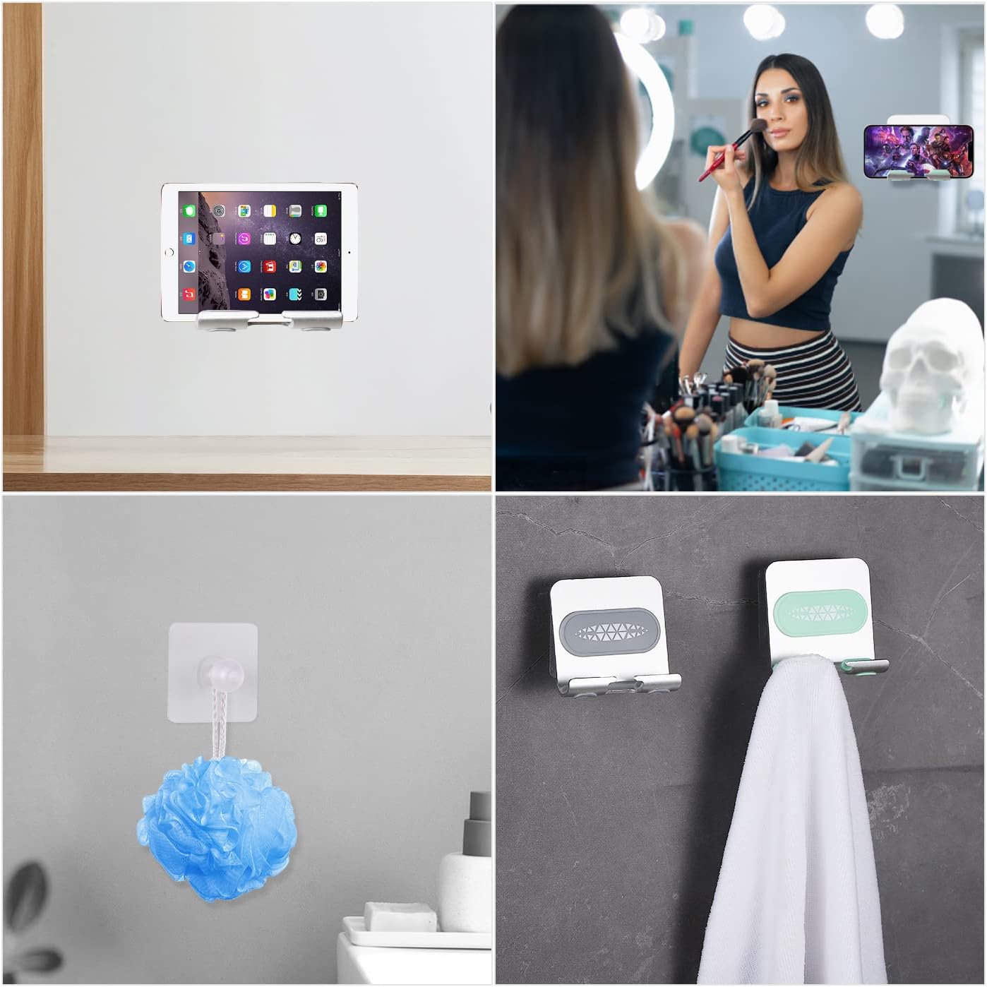 2 PCS Shower Phone Holder, Shower Phone Mount Phone Holder for Shower Wall Mount Phone Holder Phone Wall Mount Adjustable Cellphone Stand Cell Phone Stand with Adhesive Pads for Bathroom Kitchen - Image 7