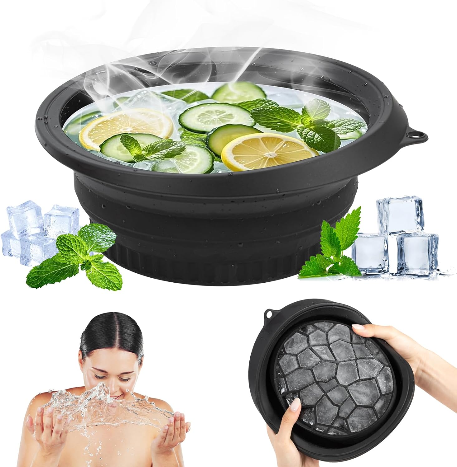 Face Ice Bath Bowl, Foldable Face Bowls, Silicone Ice Bowl with Built-In Icetray, Space Saving Facial Baths for Puffiness Relief Soothe Skin, Facial Bath for Home and Travel - Image 1