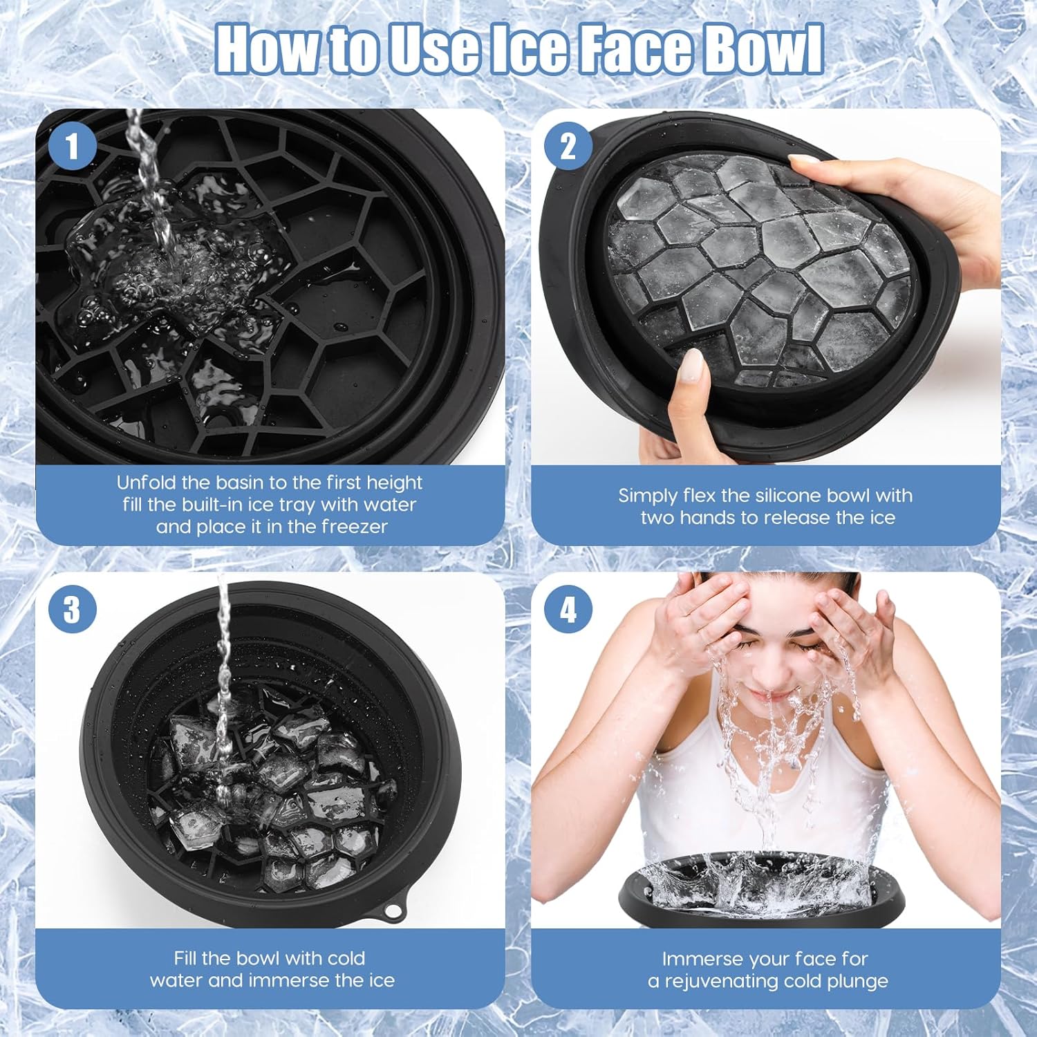 Face Ice Bath Bowl, Foldable Face Bowls, Silicone Ice Bowl with Built-In Icetray, Space Saving Facial Baths for Puffiness Relief Soothe Skin, Facial Bath for Home and Travel - Image 3