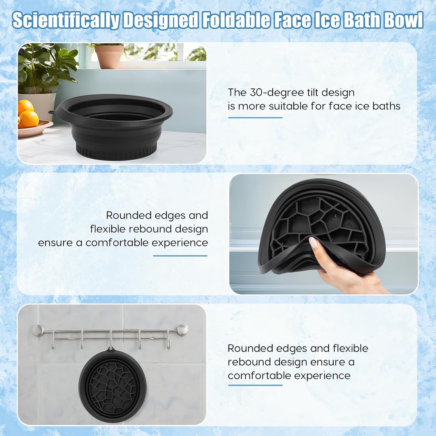 Face Ice Bath Bowl, Foldable Face Bowls, Silicone Ice Bowl with Built-In Icetray, Space Saving Facial Baths for Puffiness Relief Soothe Skin, Facial Bath for Home and Travel - Image 4