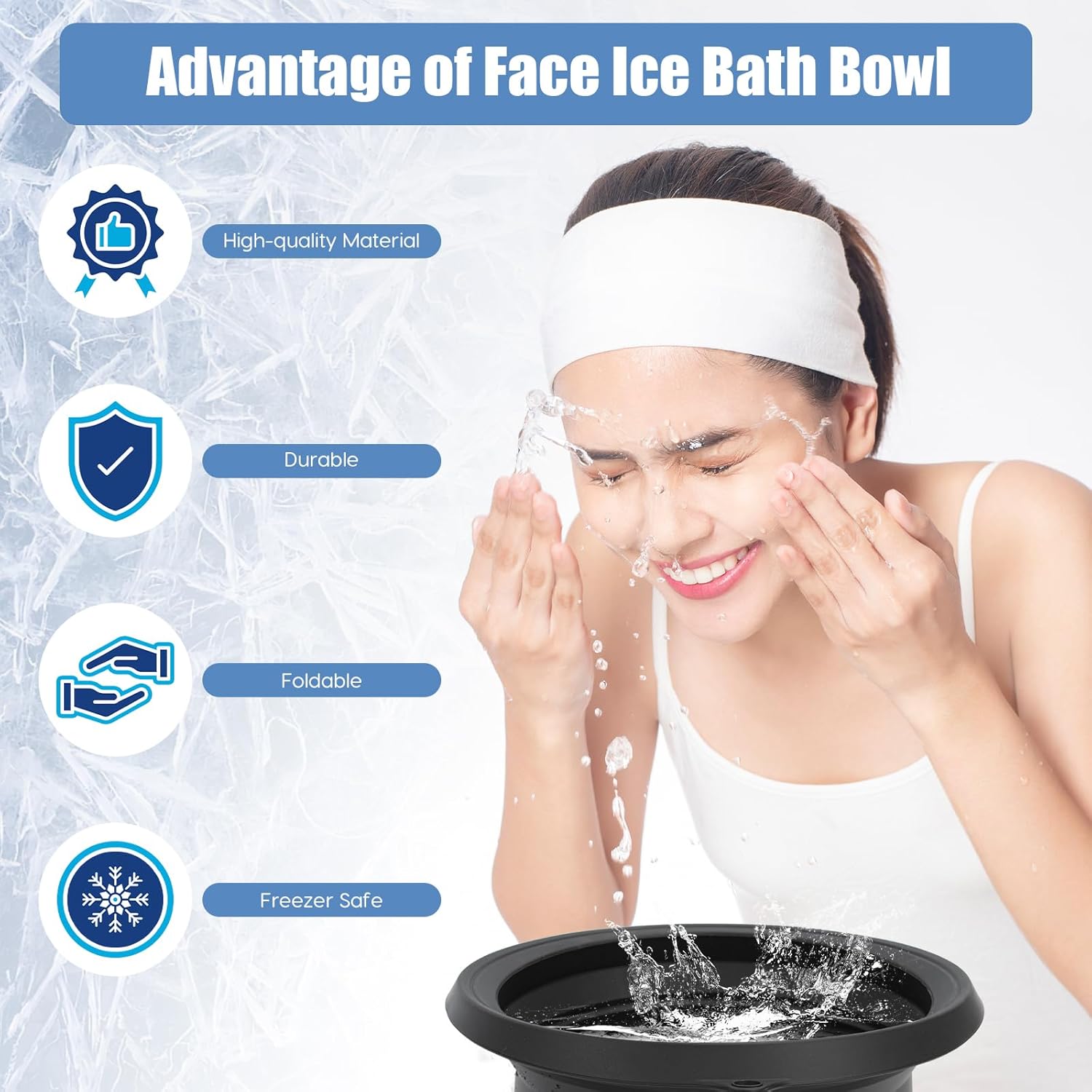 Face Ice Bath Bowl, Foldable Face Bowls, Silicone Ice Bowl with Built-In Icetray, Space Saving Facial Baths for Puffiness Relief Soothe Skin, Facial Bath for Home and Travel - Image 5