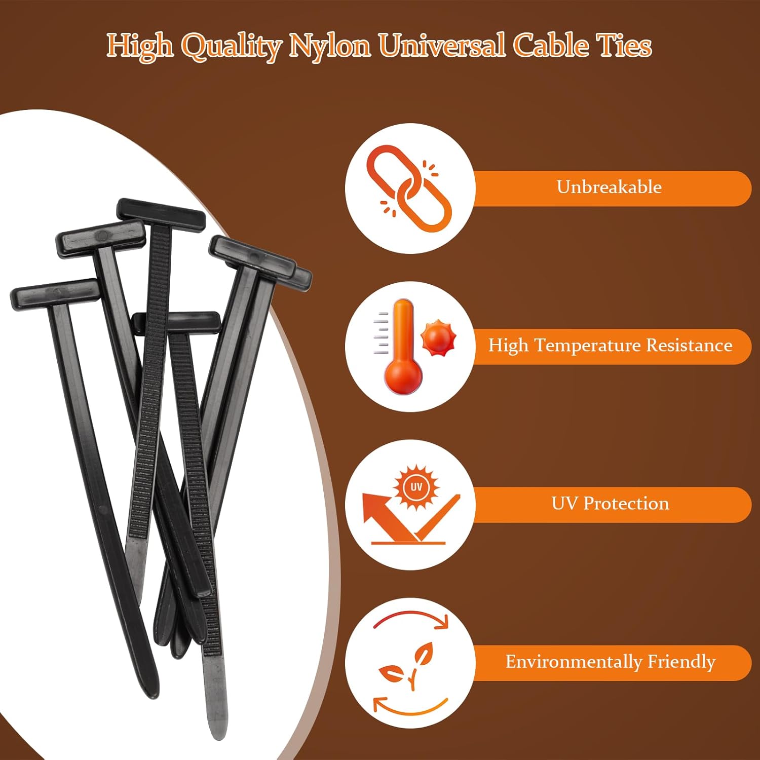 Nylon Universal Zip Ties, 100PCS Cable Ties Buckle, Self-Locking Multipurpose Black Zip Ties Heavy Duty for Car Daily Repair Indoor and Outdoor UV Resistant - Image 2