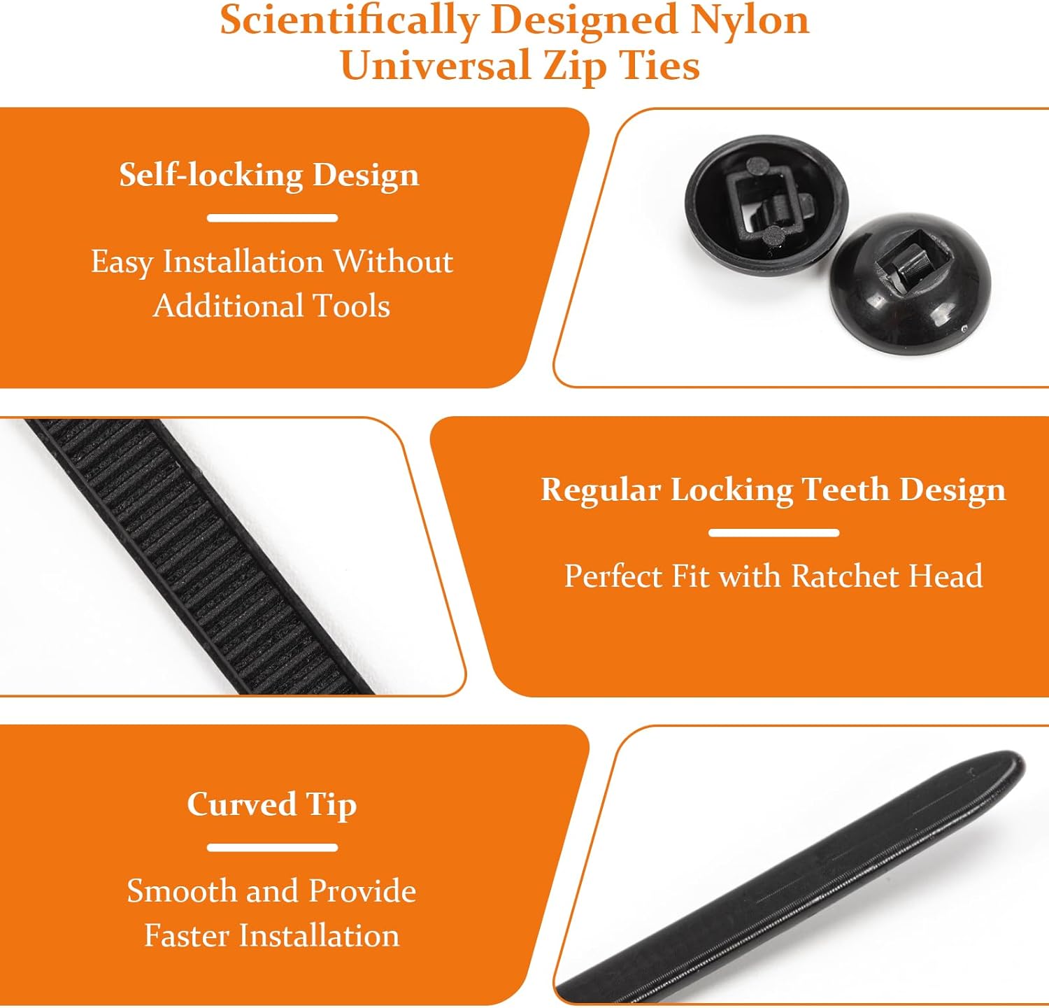Nylon Universal Zip Ties, 100PCS Cable Ties Buckle, Self-Locking Multipurpose Black Zip Ties Heavy Duty for Car Daily Repair Indoor and Outdoor UV Resistant - Image 3
