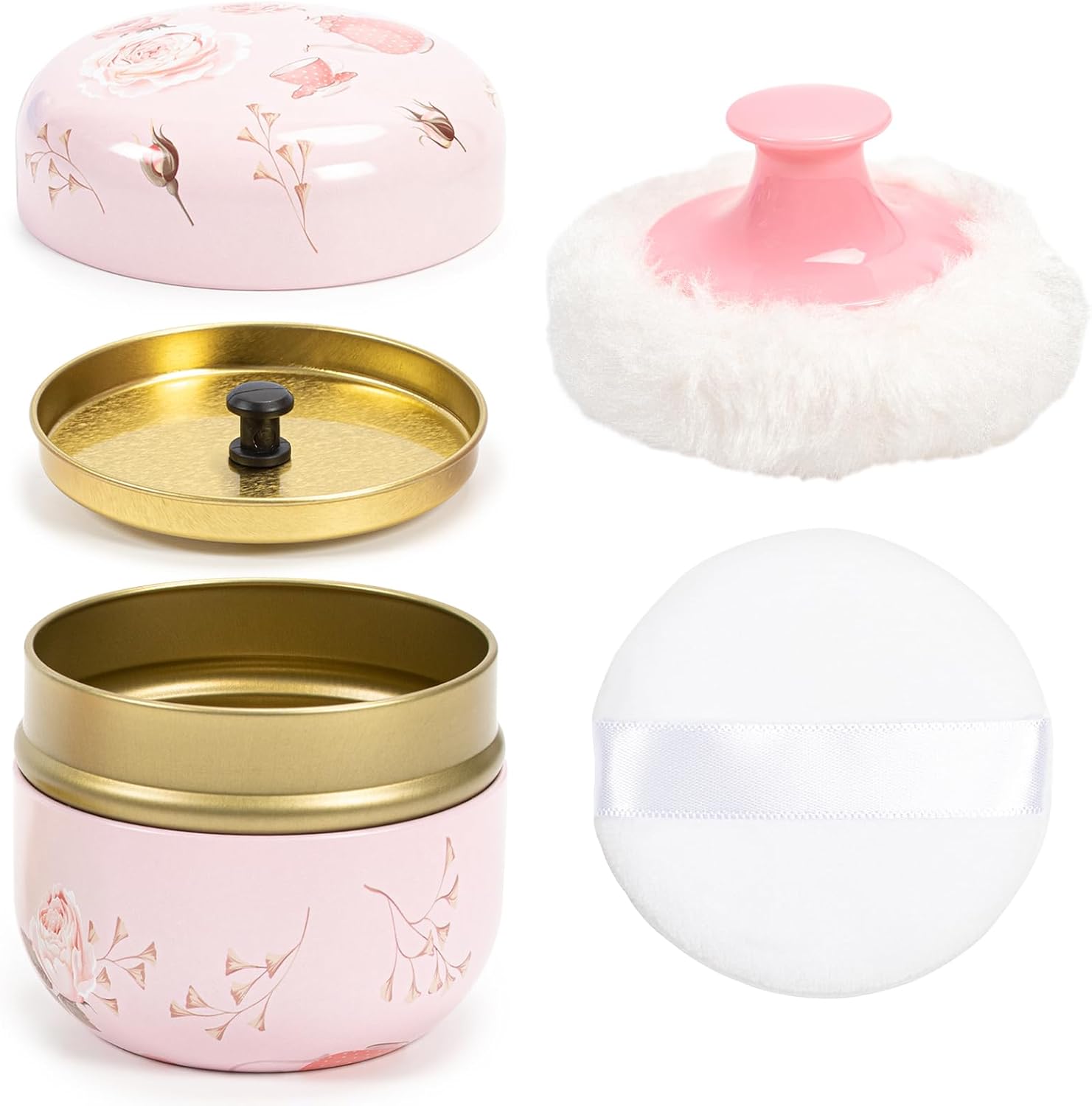 Dusting Boby Powder Puffs and Container for Women Baby, 3.15in Portable Soft Dusting Powder Container with Puff for Home Travel (Pink) - Image 1