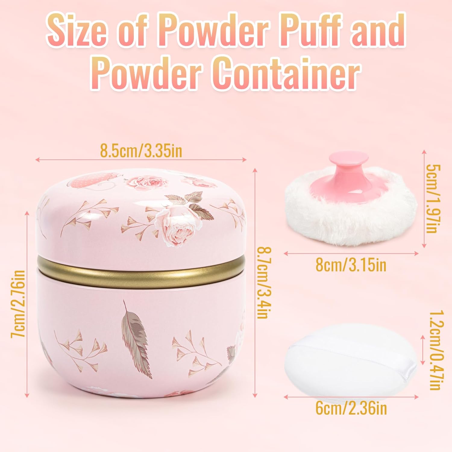 Dusting Boby Powder Puffs and Container for Women Baby, 3.15in Portable Soft Dusting Powder Container with Puff for Home Travel (Pink) - Image 2