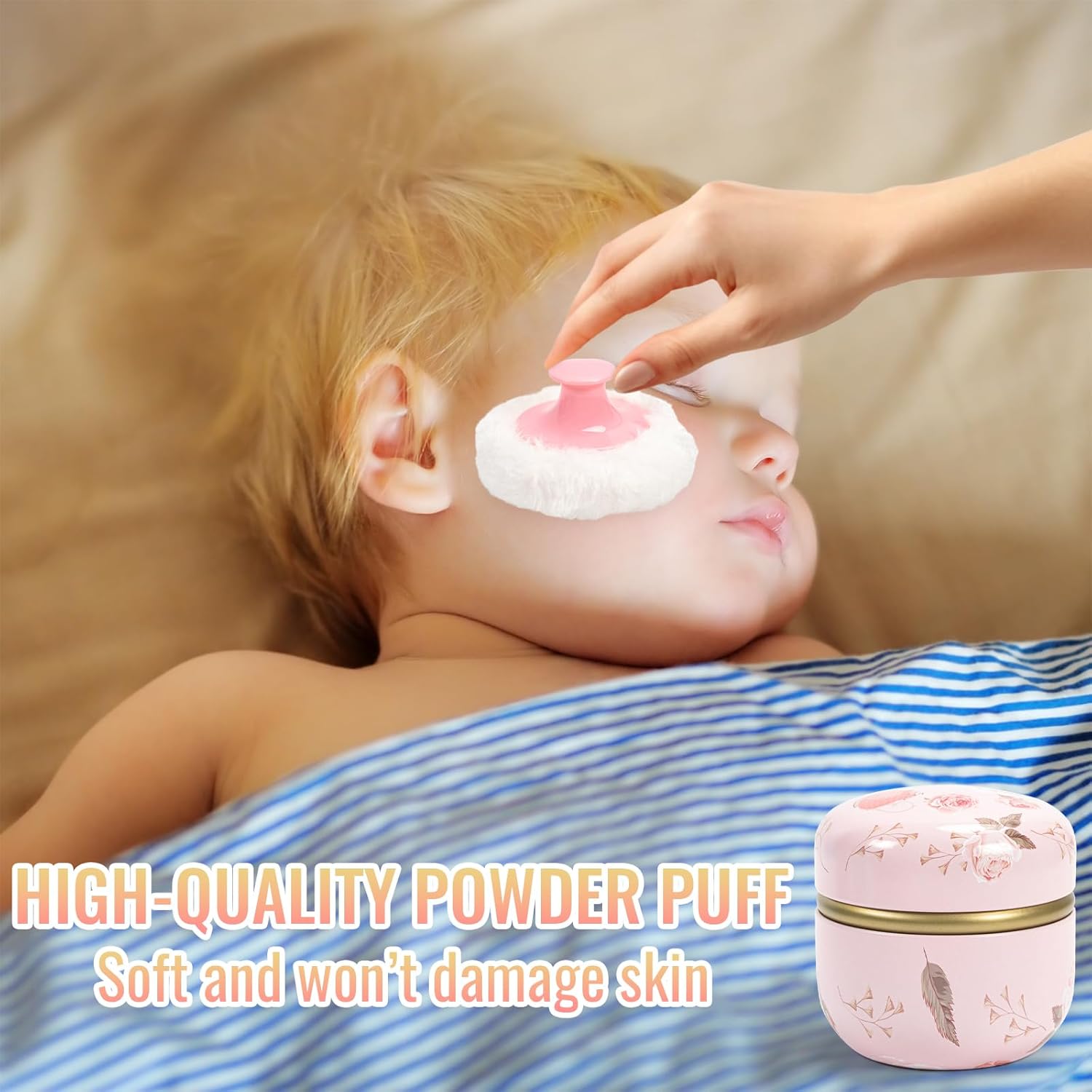 Dusting Boby Powder Puffs and Container for Women Baby, 3.15in Portable Soft Dusting Powder Container with Puff for Home Travel (Pink) - Image 6