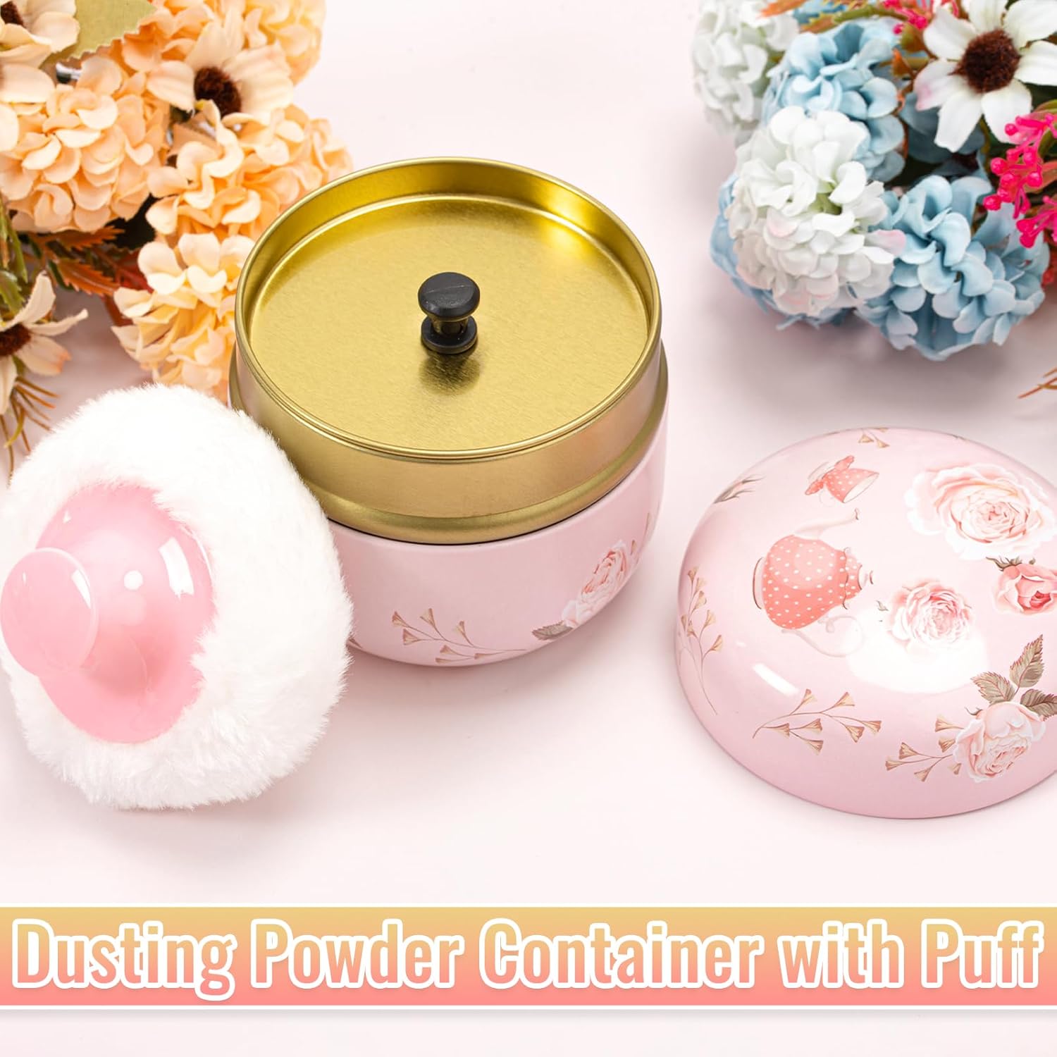 Dusting Boby Powder Puffs and Container for Women Baby, 3.15in Portable Soft Dusting Powder Container with Puff for Home Travel (Pink) - Image 7