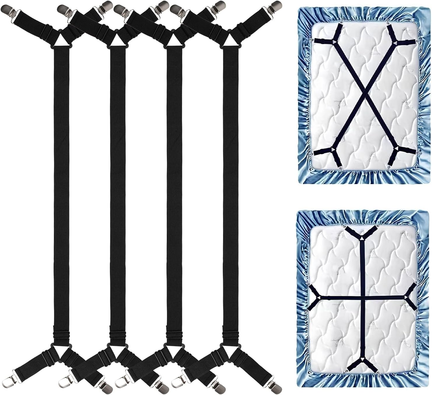 4PCS Bed Sheet Holders Straps for Corners, Elastic Adjustable Fitted Sheet Holder, Easy Install Bed Sheet Holder Suit for Round and Square Mattresses Bedspread Fasteners and Suspenders - Image 1