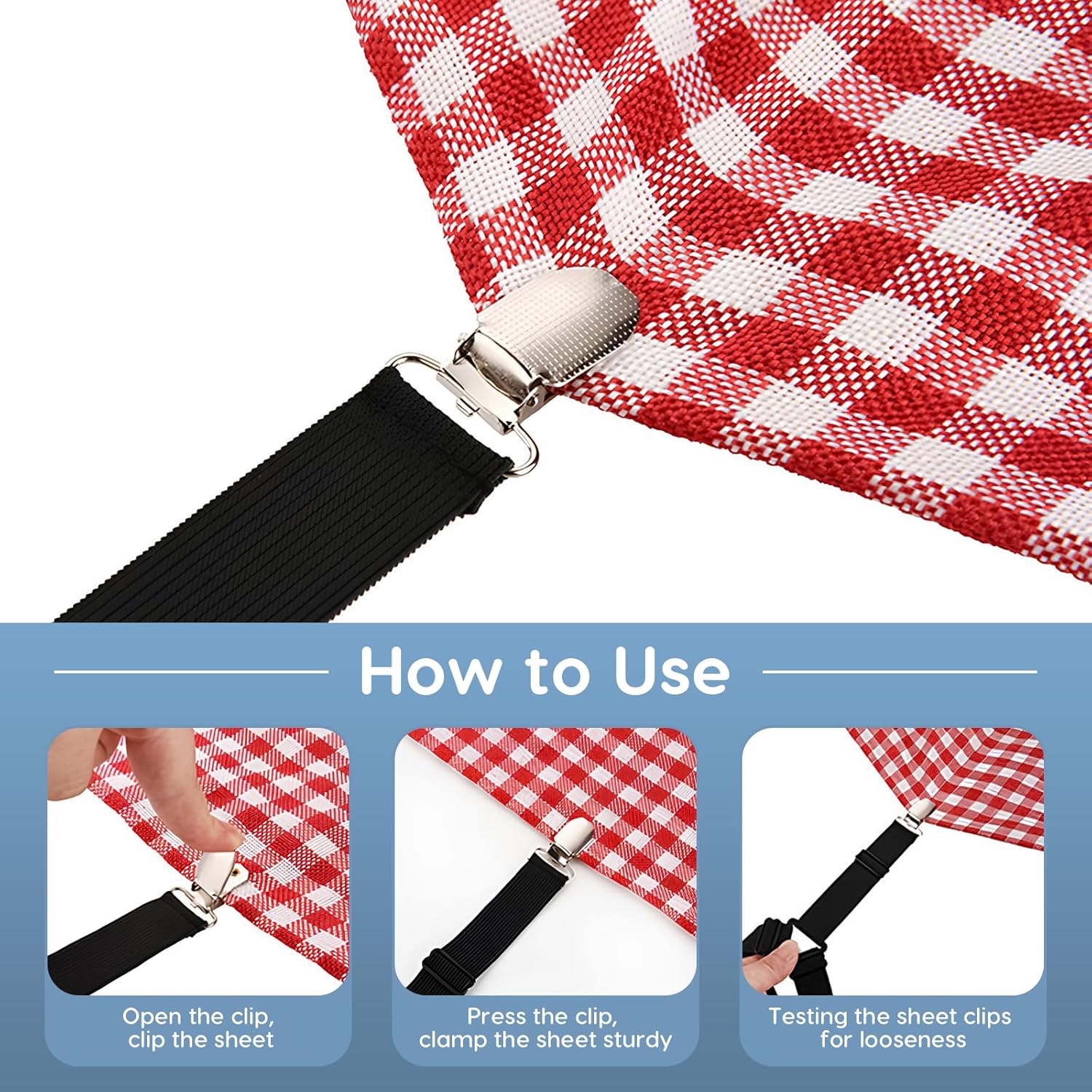 4PCS Bed Sheet Holders Straps for Corners, Elastic Adjustable Fitted Sheet Holder, Easy Install Bed Sheet Holder Suit for Round and Square Mattresses Bedspread Fasteners and Suspenders - Image 3