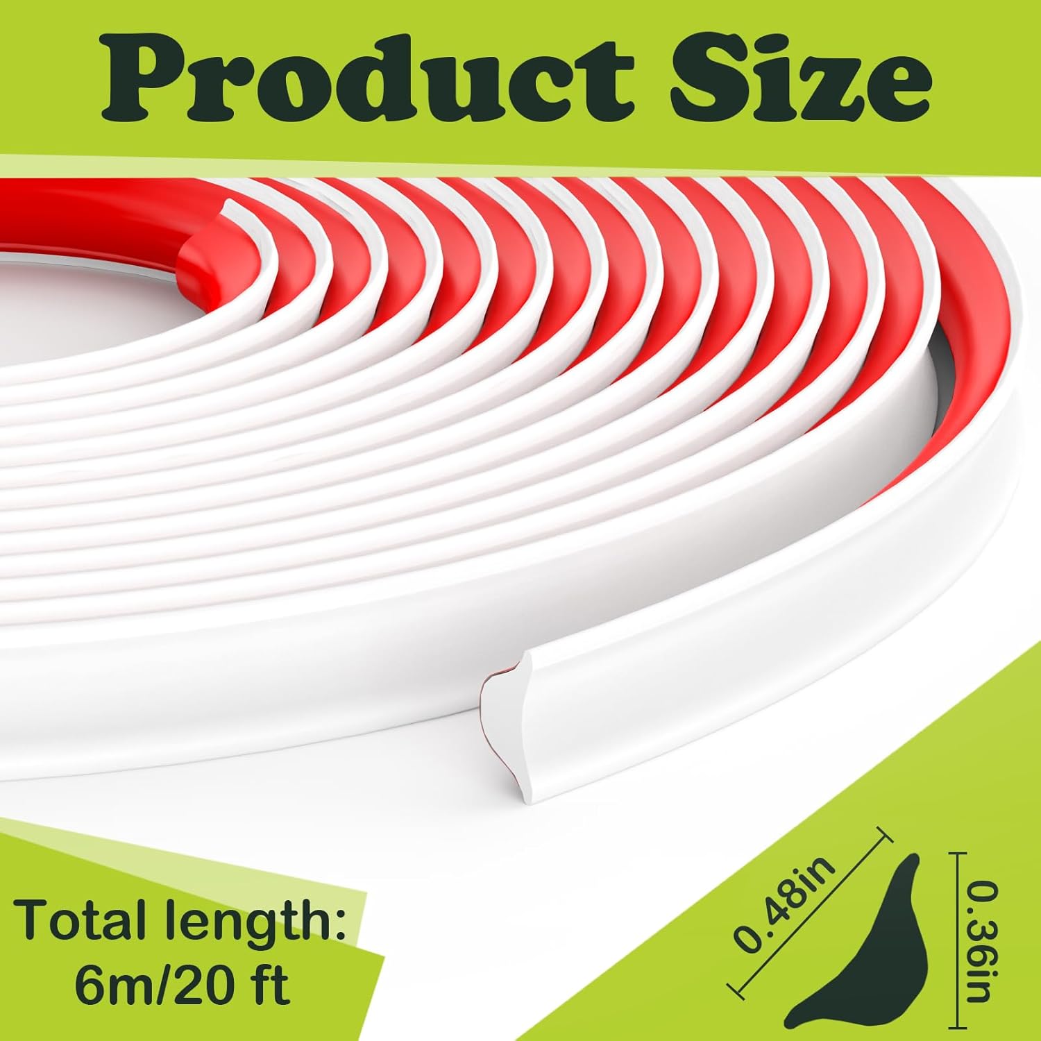 TPE Flexible Molding Trim, 6M Peel and Stick Moulding, Self-Adhesive Caulk Strip Quarter Round Trim,Baseboard Trim for Wall Corner Deco, Ceiling, Backsplash Tile Edge, Countertops(White,12 * 9MM) - Image 2
