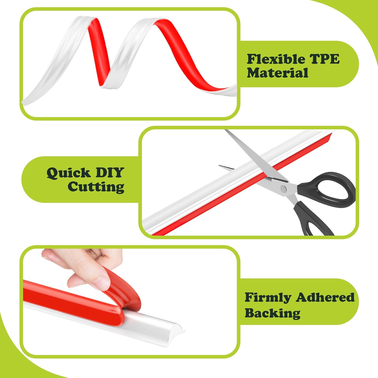TPE Flexible Molding Trim, 6M Peel and Stick Moulding, Self-Adhesive Caulk Strip Quarter Round Trim,Baseboard Trim for Wall Corner Deco, Ceiling, Backsplash Tile Edge, Countertops(White,12 * 9MM) - Image 3