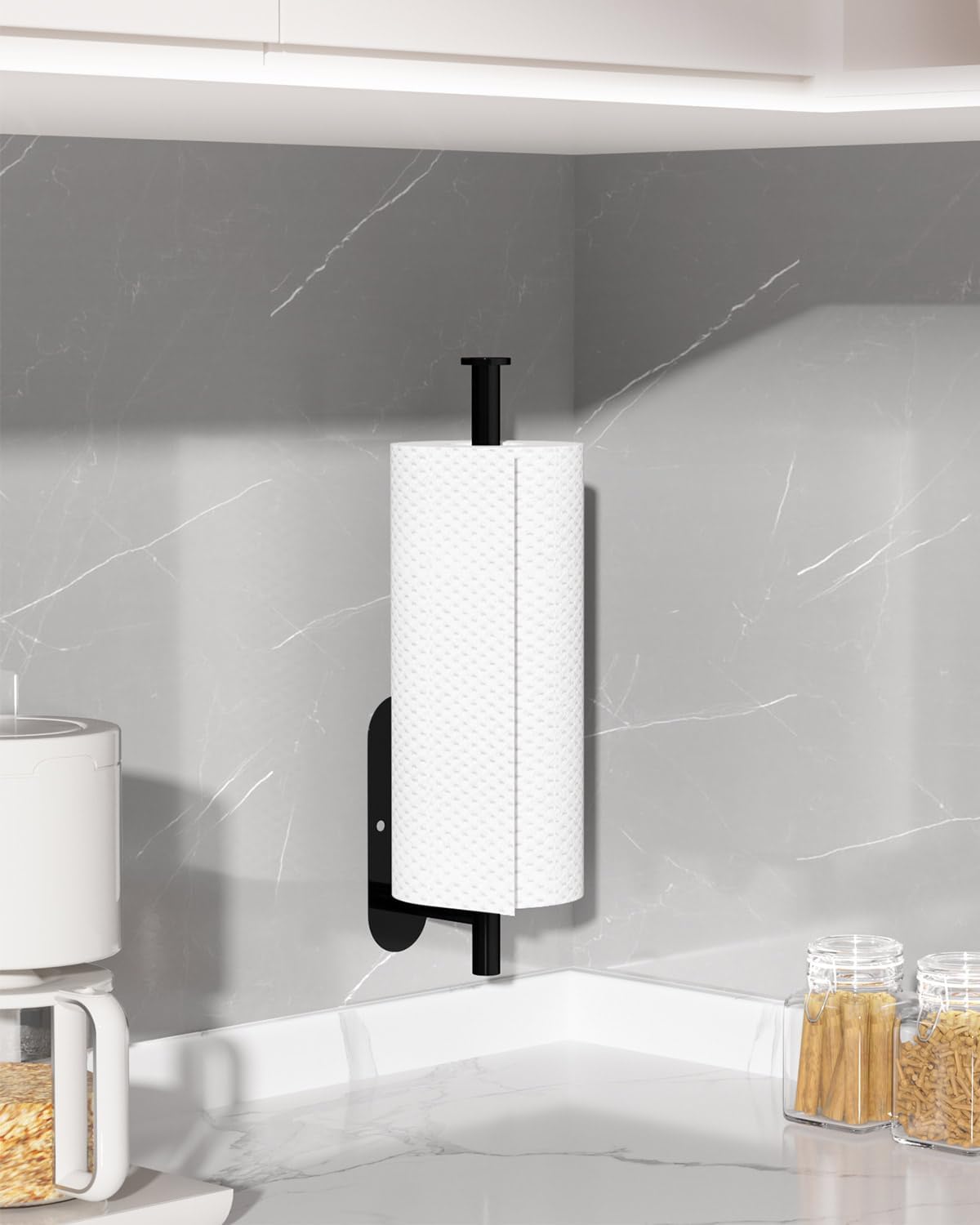 Thickened Steel Paper Towel Holders Under Cabinet for Kitchen, Bathroom, SUS304 Stainless Steel Pipe Hanging Paper Towel Rack Wall Mount, Self-Adhesive and Screws, Black - Image 7