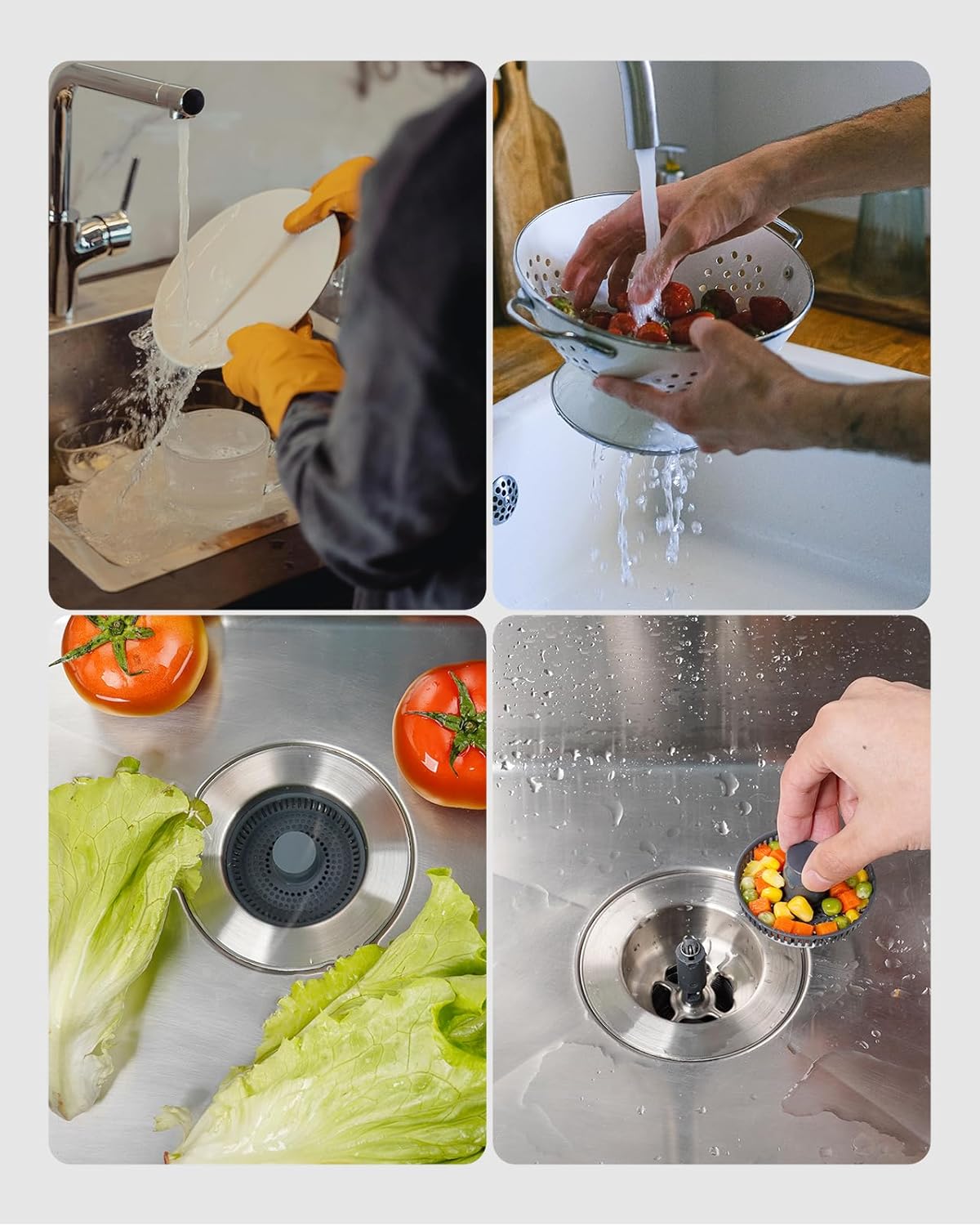 Upgraded 3 in 1 Kitchen Sink Drain Strainer and Stopper Combo, Stainless Steel Metal Pop Up Sink Stopper, Anti-Clogging Basket Strainer with Handle for US Standard 3-1/2 Inch Drain, Grey - Image 8