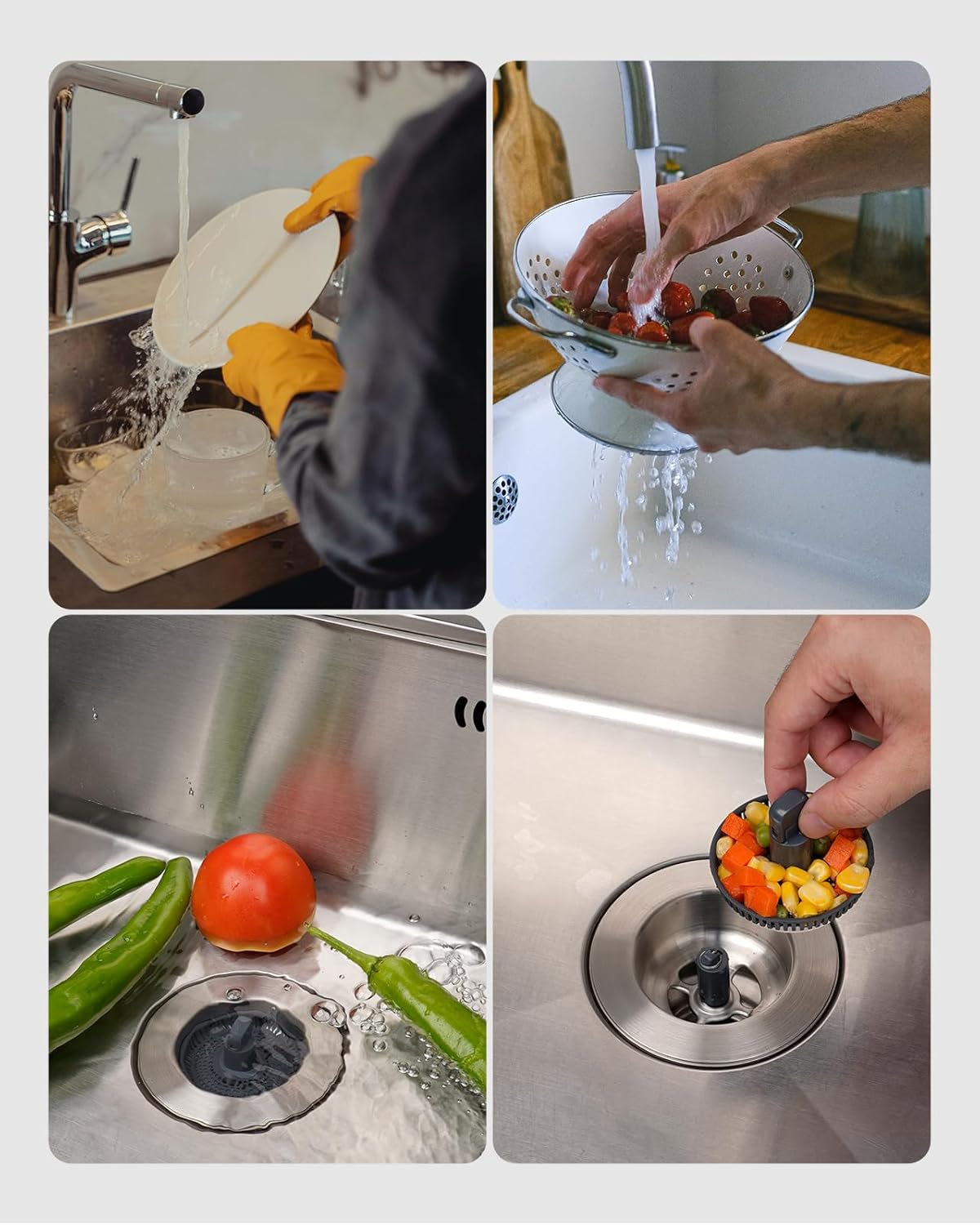 Upgraded 3 in 1 Kitchen Sink Drain Strainer and Stopper Combo, Stainless Steel Metal Pop Up Sink Stopper, Anti-Clogging Basket with Foldable Handle for US Standard 3-1/2 Inch Drain - Image 8