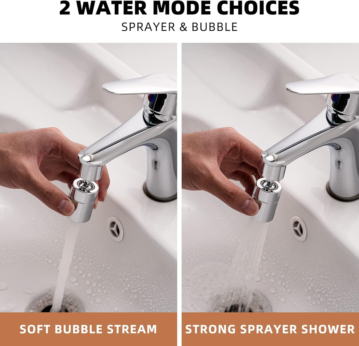 Kitchen Sink Faucet Aerator Solid Brass - Big Angle Swivel Faucet Aerator Dual-Function 2 Sprayer Kitchen Faucet Attachment Swivel Sprayer- 360-Degree Swivel - Polished Chrome/ 1.8GPM - Image 5