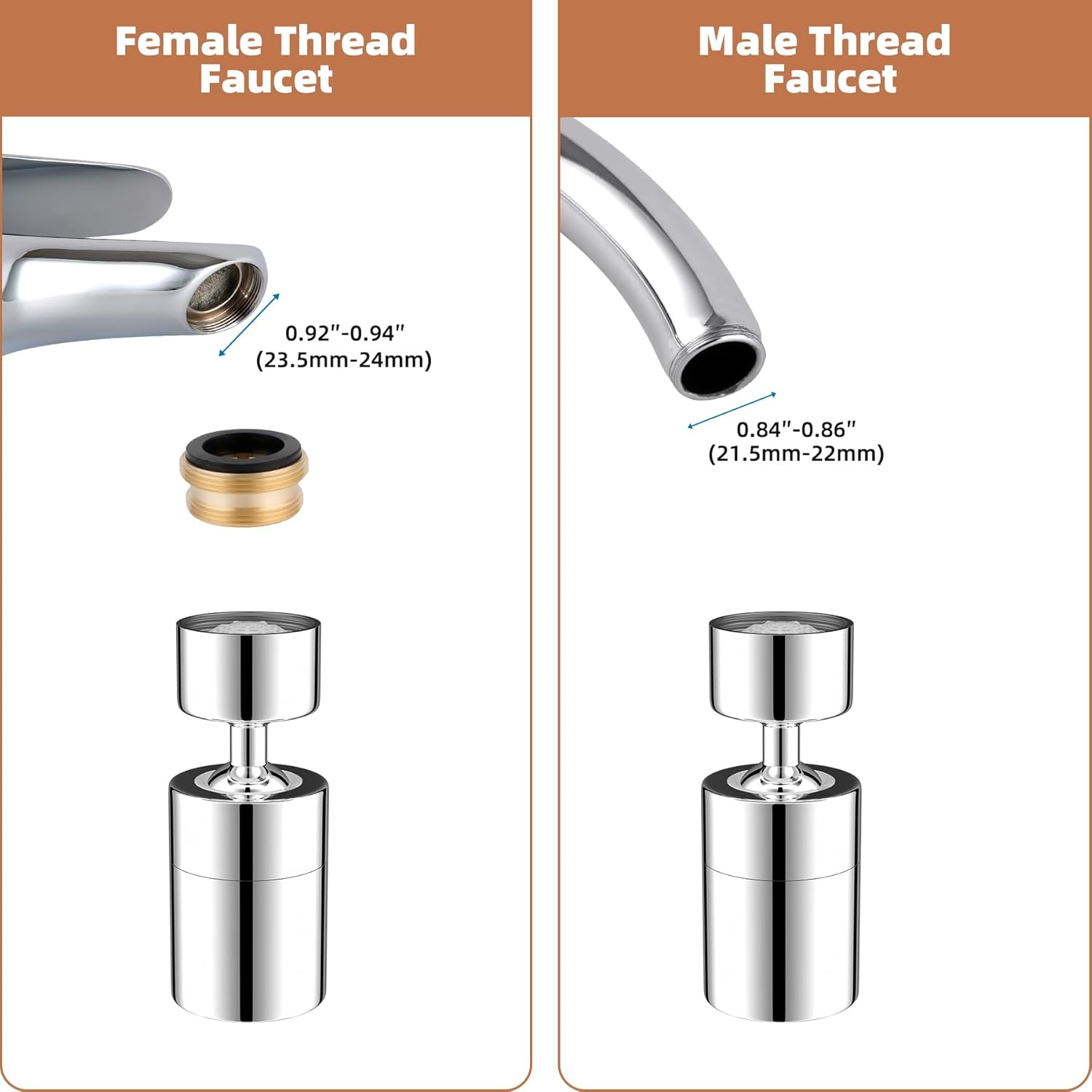 Kitchen Sink Faucet Aerator Solid Brass - Big Angle Swivel Faucet Aerator Dual-Function 2 Sprayer Kitchen Faucet Attachment Swivel Sprayer- 360-Degree Swivel - Polished Chrome/ 1.8GPM - Image 6