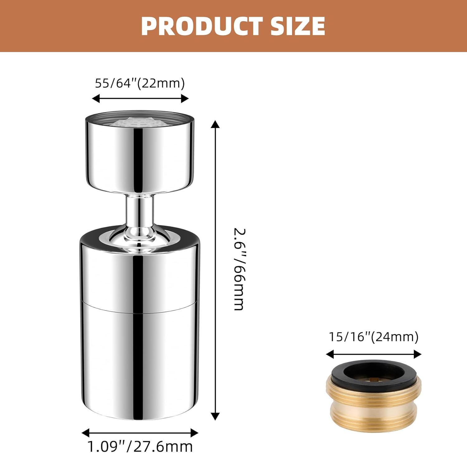Kitchen Sink Faucet Aerator Solid Brass - Big Angle Swivel Faucet Aerator Dual-Function 2 Sprayer Kitchen Faucet Attachment Swivel Sprayer- 360-Degree Swivel - Polished Chrome/ 1.8GPM - Image 7