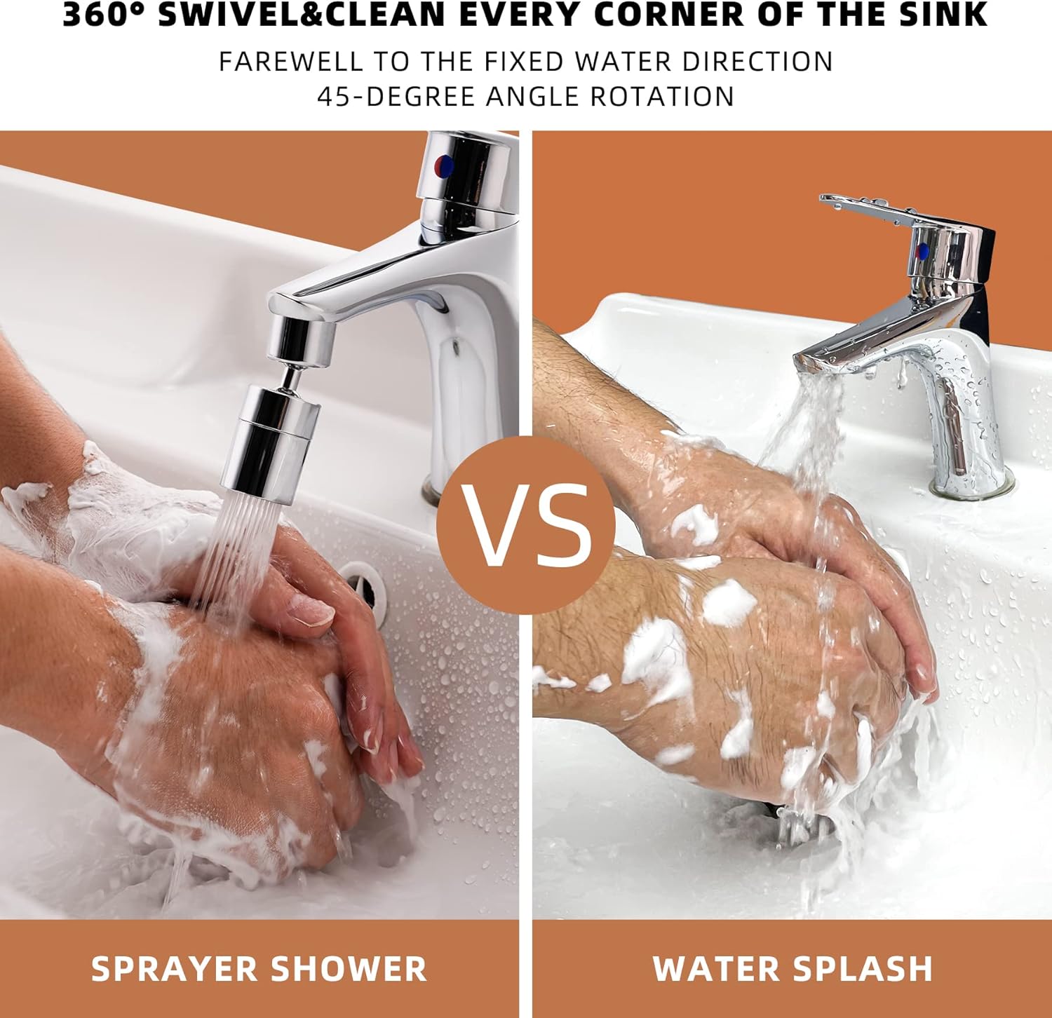 Kitchen Sink Faucet Aerator Solid Brass - Big Angle Swivel Faucet Aerator Dual-Function 2 Sprayer Kitchen Faucet Attachment Swivel Sprayer- 360-Degree Swivel - Polished Chrome/ 1.8GPM - Image 8