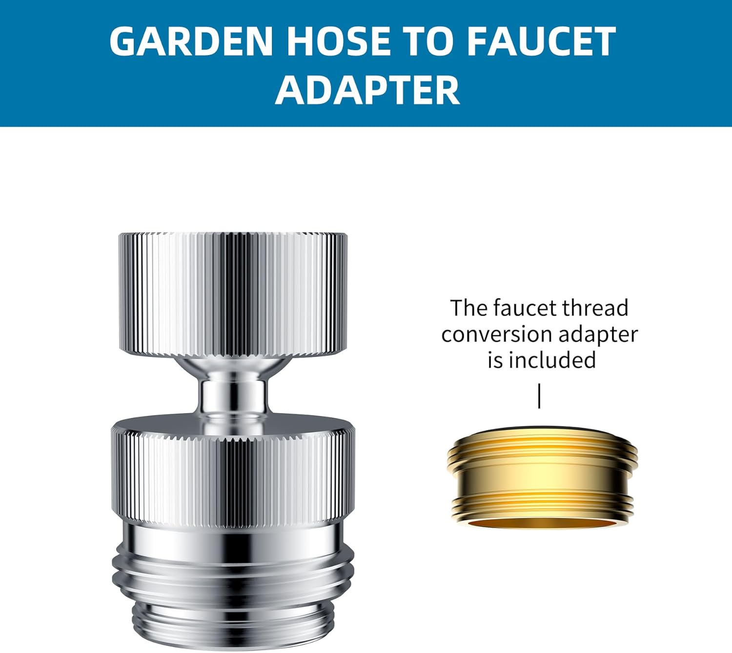 Sink Faucet to Garden Hose Adapter, 360-Degree Swivel 55/64 Inch Female Thread, Sink Hose Attachment for Faucet Adapter Connector, Chrome - Image 3