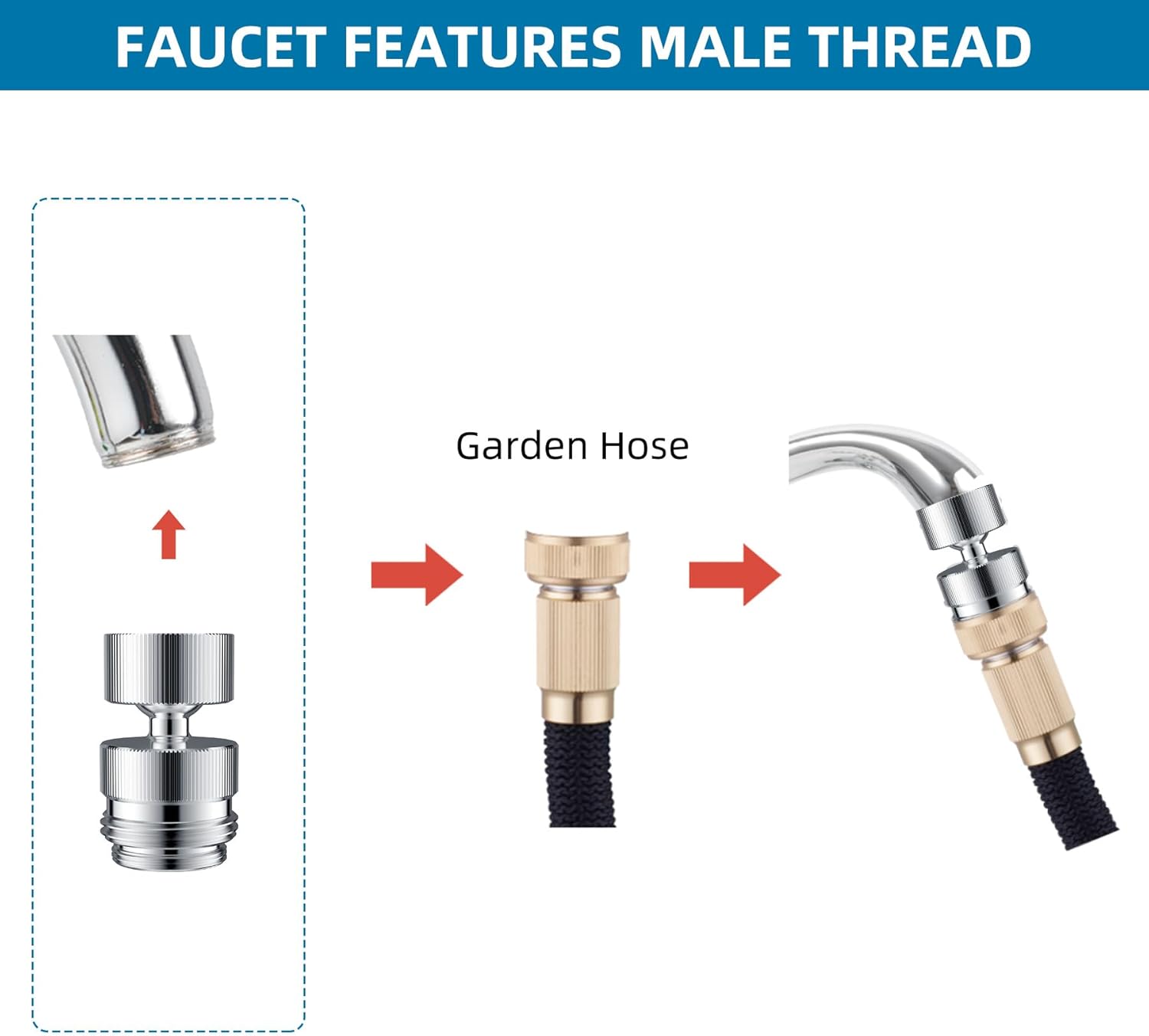 Sink Faucet to Garden Hose Adapter, 360-Degree Swivel 55/64 Inch Female Thread, Sink Hose Attachment for Faucet Adapter Connector, Chrome - Image 7