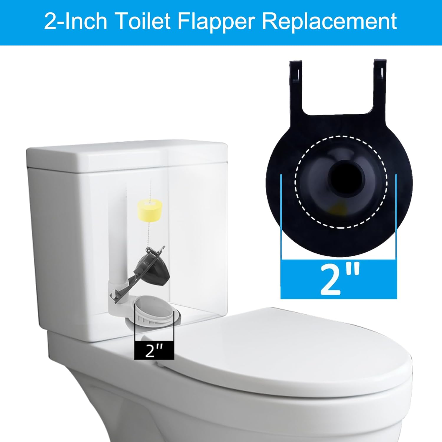 2 Pack 2-Inch Toilet Flapper Replacement Compatible with American Standard 7381129-200.0070A Universal Flapper and Chain with Float, 2-Inch Flush Valves Water Saving, High Performance - Image 5