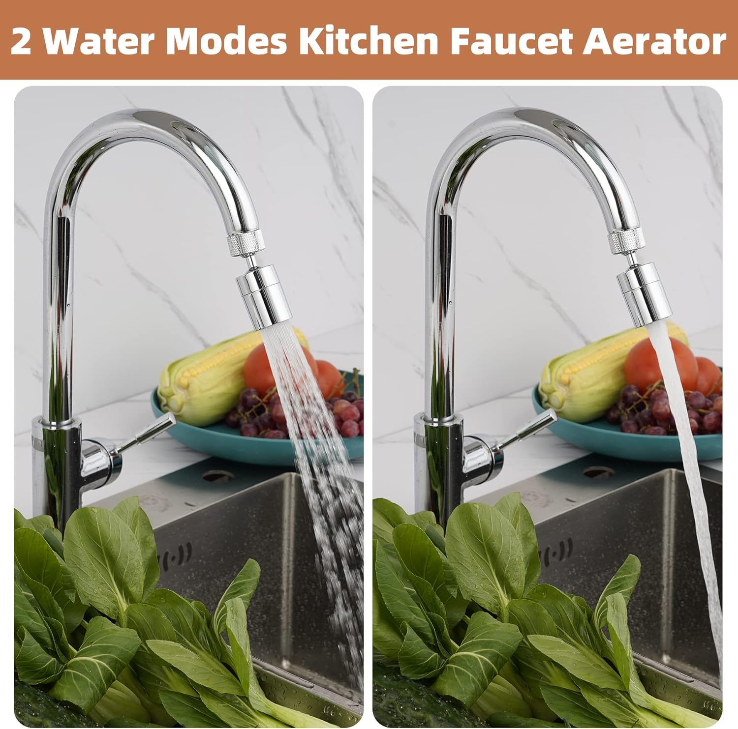 Dual-Function Female Faucet Aerator, 1.8 GPM Extra Big Angle Rotate Kitchen Sink Aerator Sprayer Head 360 Degree Swivel Kitchen Sink Sprayer Attachment-55/64 Inch-27UNS Female Thread-Chrome - Image 2