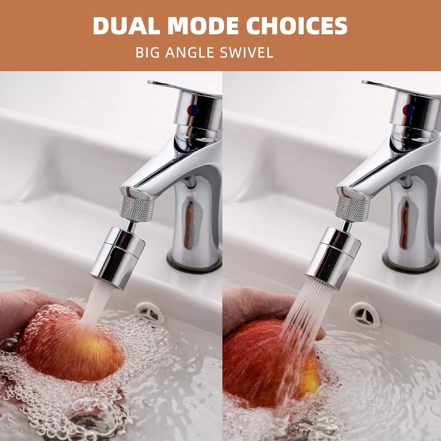 Dual-Function Female Faucet Aerator, 1.8 GPM Extra Big Angle Rotate Kitchen Sink Aerator Sprayer Head 360 Degree Swivel Kitchen Sink Sprayer Attachment-55/64 Inch-27UNS Female Thread-Chrome - Image 3