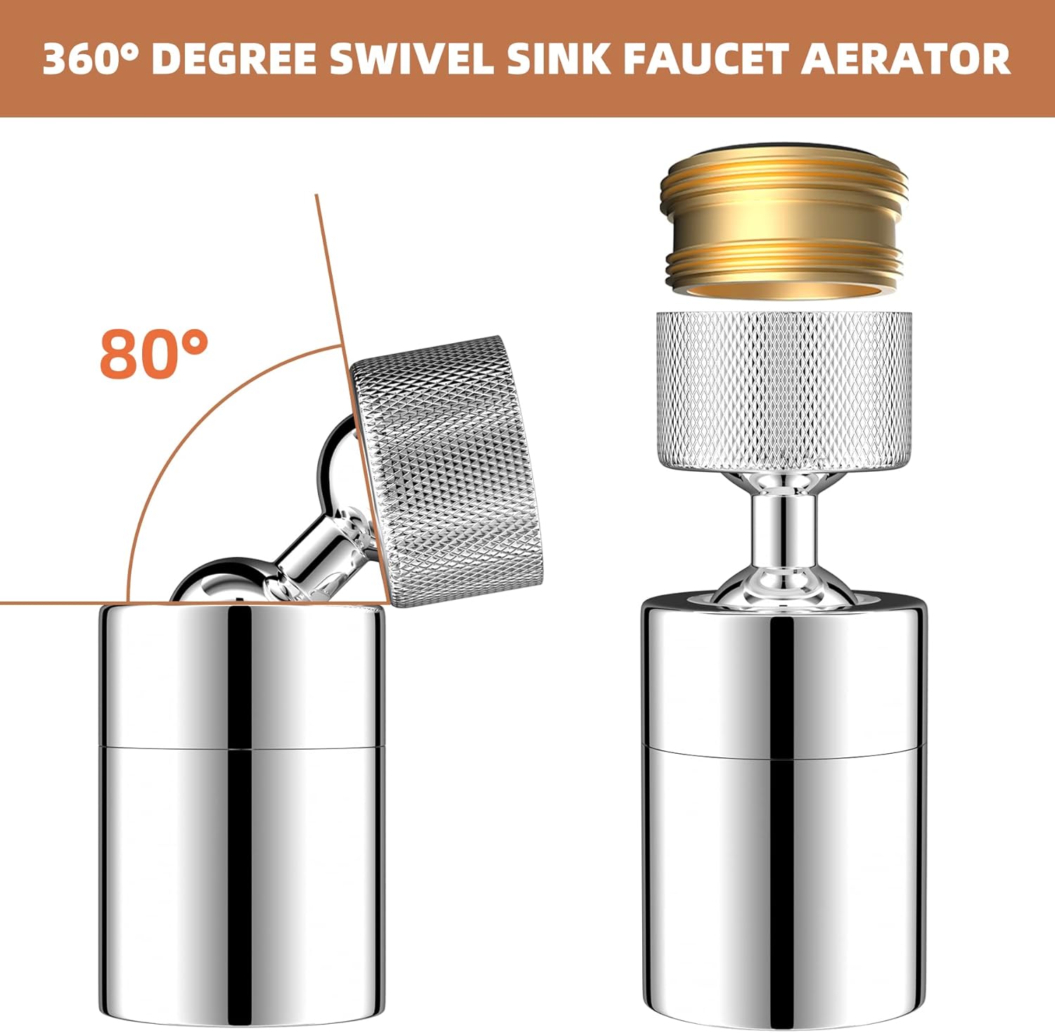 Dual-Function Female Faucet Aerator, 1.8 GPM Extra Big Angle Rotate Kitchen Sink Aerator Sprayer Head 360 Degree Swivel Kitchen Sink Sprayer Attachment-55/64 Inch-27UNS Female Thread-Chrome - Image 4
