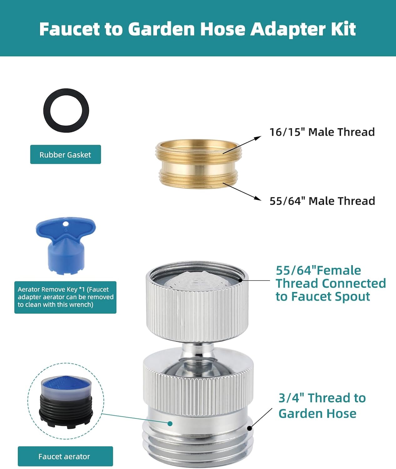 Swivel Faucet Adapter Kit, Solid Brass 3/4