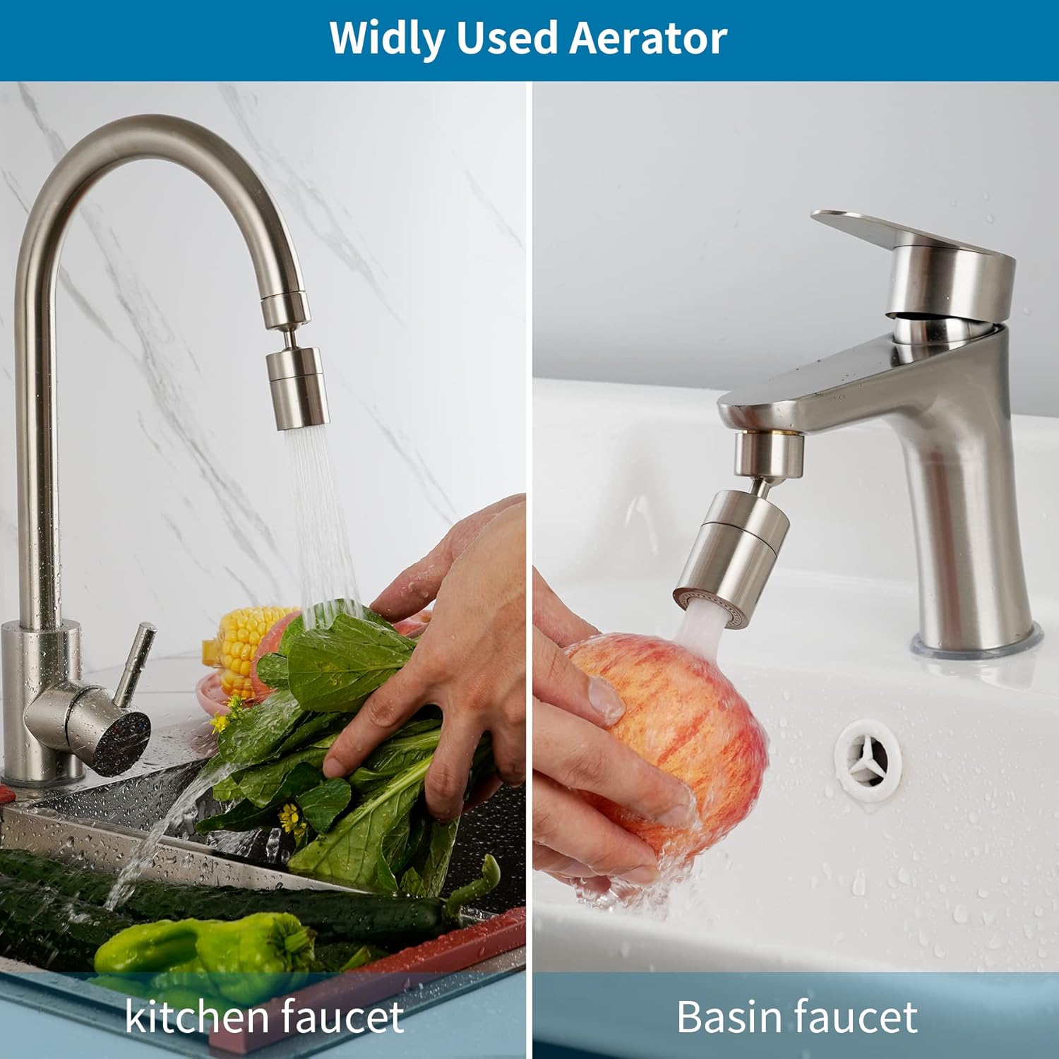 NSF/ANSI/CAN 61 Certified Faucet Aerator, Kitchen Sink Faucet Aerator, 2 Water Flow CUPC Certification 360-degree Swivel Faucet Extender, 55/64 Inch Female Thread, Water Saving-Brushed Nickel - Image 2